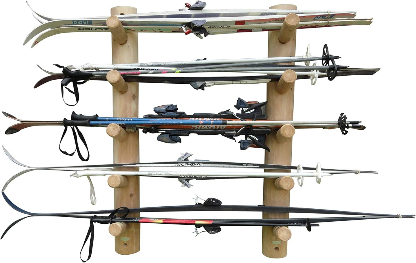 10-Place Wall-Mounted Ski Log Racks - Skis Wall Mount Garage Racks, Indoor & Outdoor Vertical Ski Holders for Walls, Hangers for Skis Indoor Storage Rack, Garage Hanging Rack - Unfinished