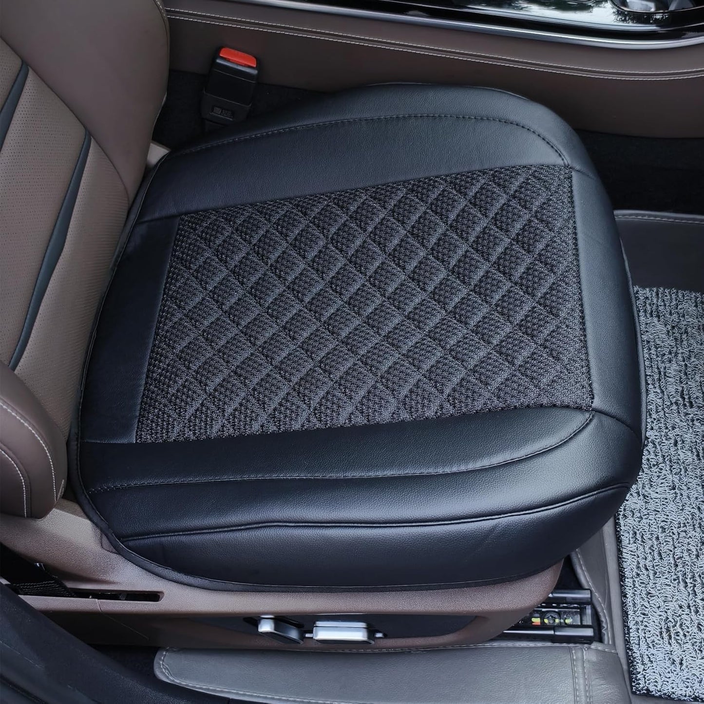 Car Seat Covers,2 Pack Leather Bottom Car Seat Cover Universal Front Seats Only,Ice Silk Auto Seat Cushion Protector Pad Mat Wrap Around The Bottom Black