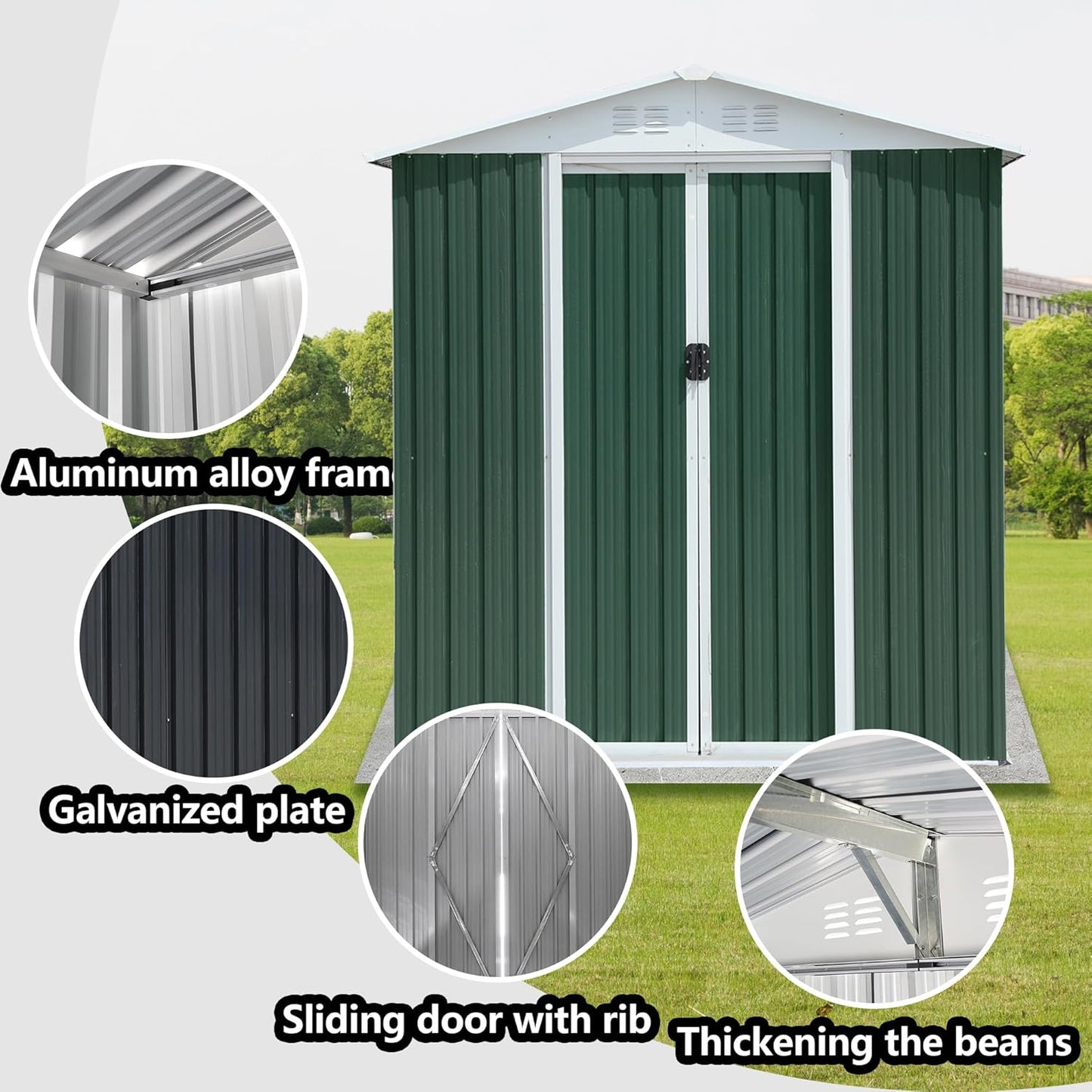 6x4 FT Outdoor Storage Shed, Metal Garden Shed with Lockable Sliding Doors, Outside Tool Shed with Sloped Roof & 4 Air Vents, Waterproof Storage Building for Backyard, Patio, Lawn, Green