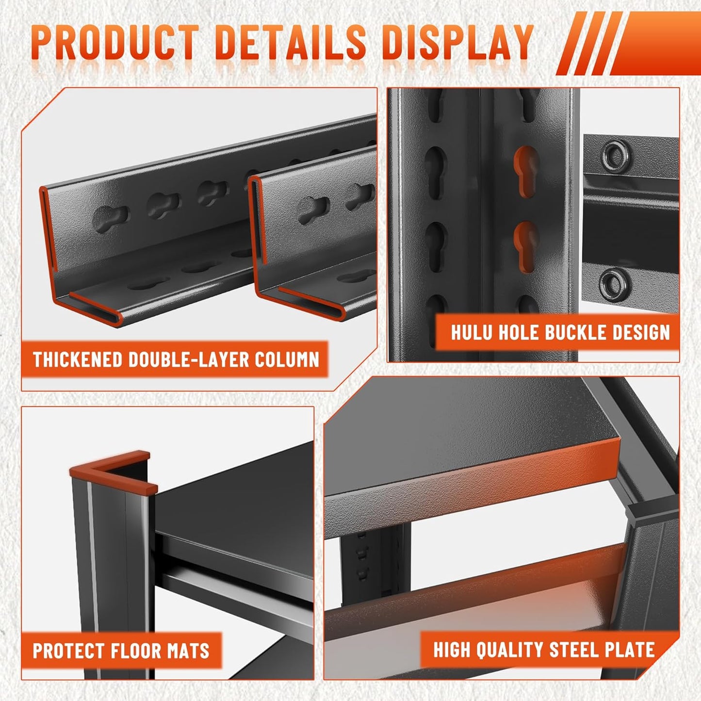 63''H Heavy Duty Metal Shelving Unit, 2000 lbs Total Capacity, Dual-Layer Column, Tool-Free Assembly, All-Steel Construction for Garage, Warehouse, Basement,45.3''W x 17.7''D x 63" H