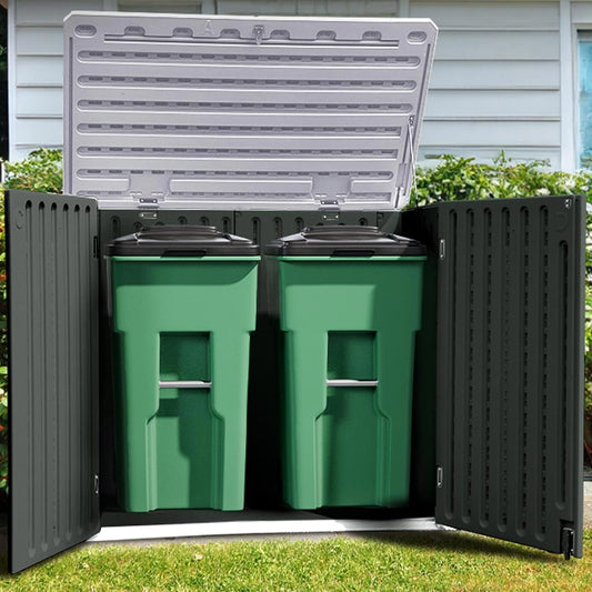 YITAHOME Extra Large Outdoor Horizontal Storage Shed, 4.5x4ft Resin Tool Sheds w/o Shelf, Easy to Assemble Waterproof Storage for Trash Cans, Garden Tools, Lawn Mower, Lockable, Dark Gray