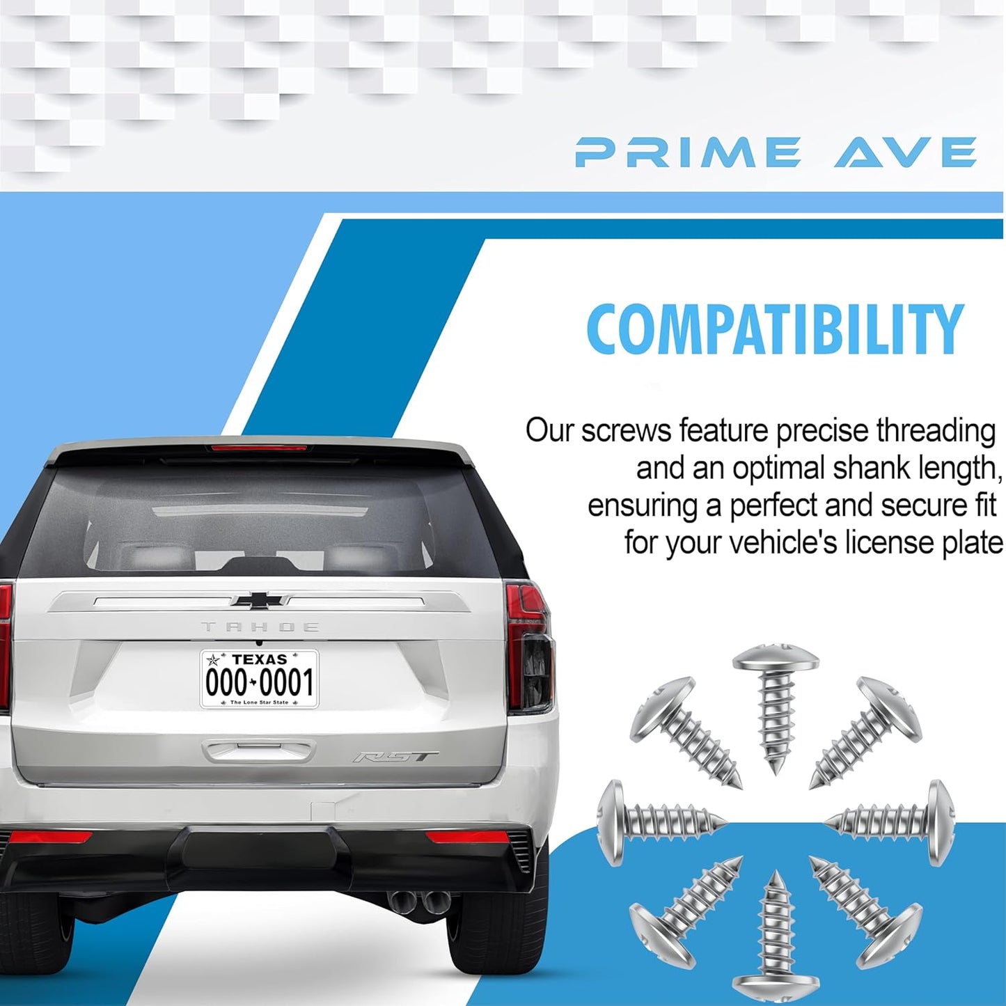 Stainless Steel License Plate Screws for License Plates, Frames, Covers - Rust Proof Licence Plate Screw Set for Front/Rear Compatible with Buick Cadillac Chevrolet GMC