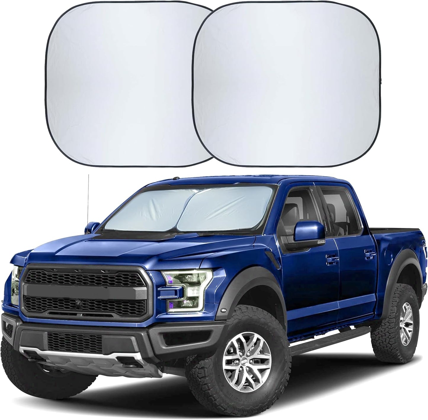 2 Piece Truck Windshield Sun Shade Foldable | Front Windshield Shade for Superior Sun, Heat, and UV Rays Protection | Square Sunshade for Car Ensuring Interior Protection | Large (36"x32.5")