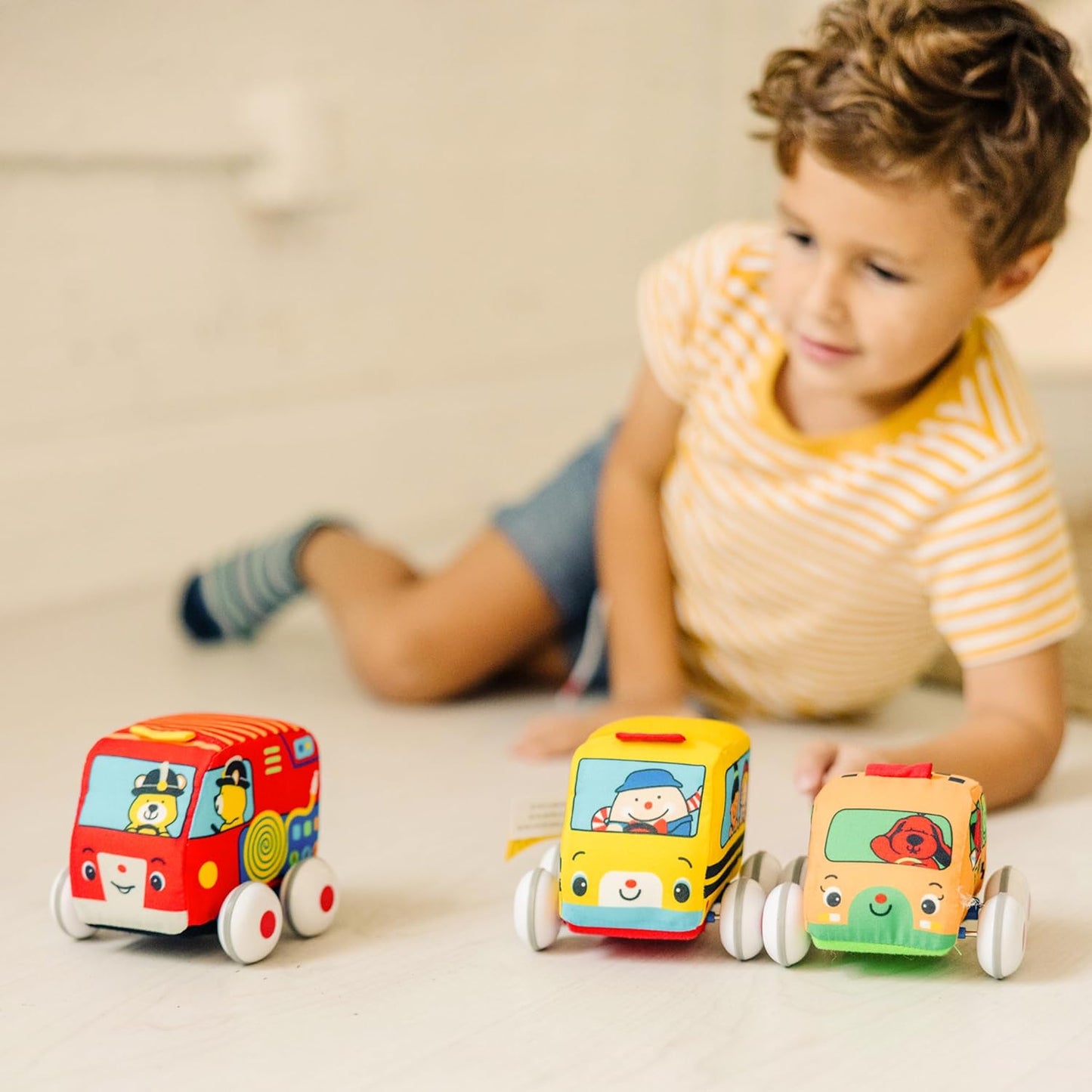 Melissa & Doug K's Kids Pull-Back Vehicle Set - Soft Baby Toy Set with 4 Cars and Trucks, Soft Vehicles Toys for Babies and Toddlers