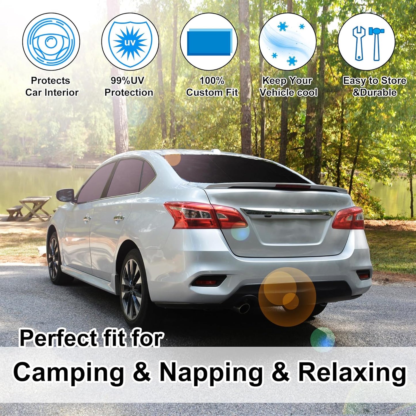 TINGLU Window Shades for Nissan Sentra 2014 2015 2016 2017 2018 2019 Accessories Car Side Full Windows Rear Triangular Windshield Sun Shade Sun UV Rays Privacy Protection for Camping Napping 8PCS