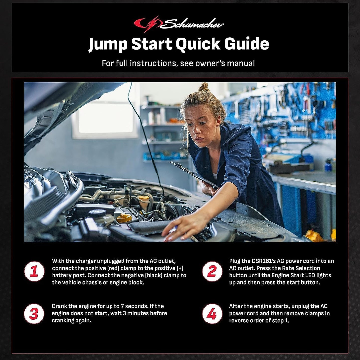 Schumacher Electric DSR Pro Series 6V / 12V Wheeled Battery Charger & Engine Starter - Heavy Duty Car Battery Charger & Maintainer - Fully Automatic - 125/250 Amps - DSR161