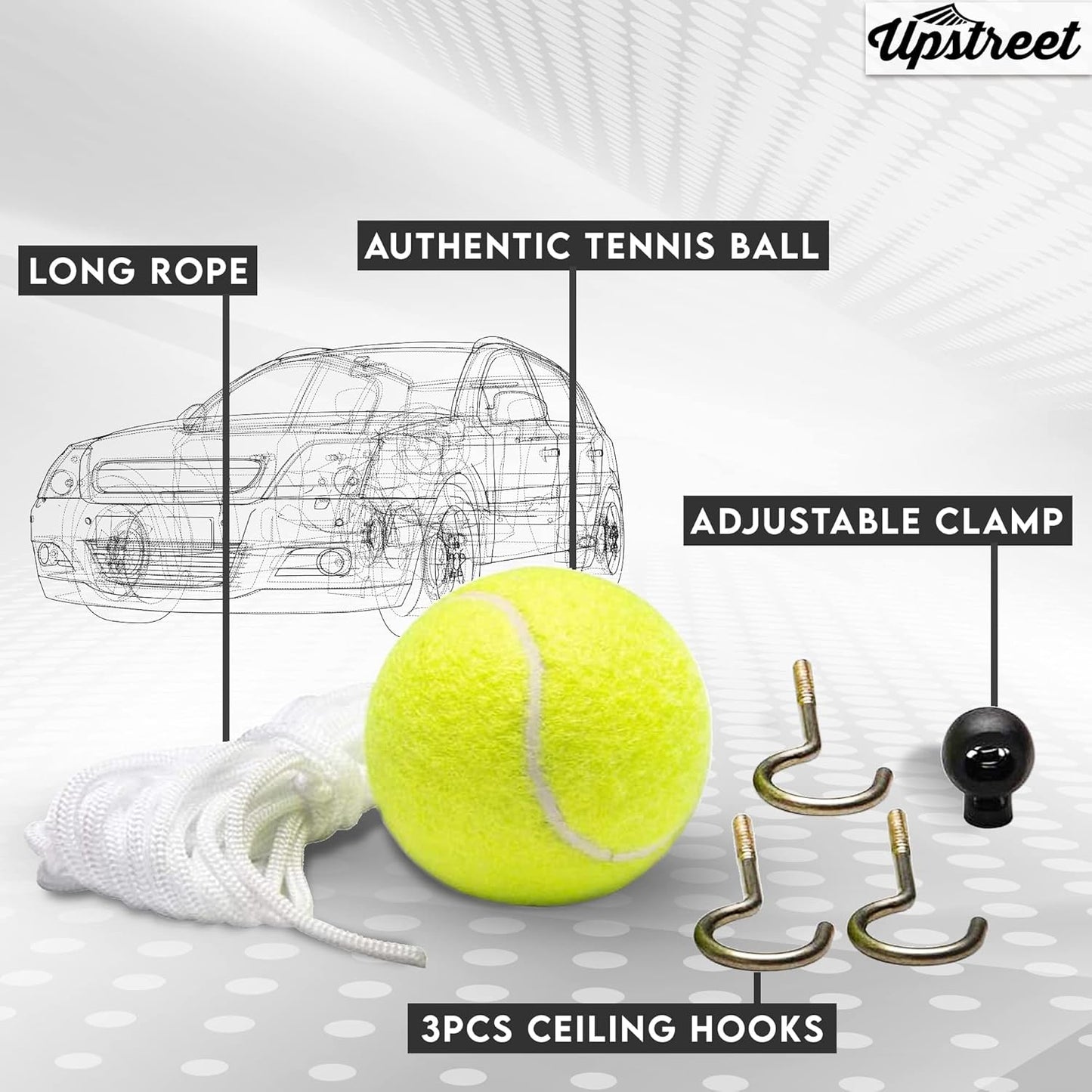 Upstreet Garage Parking Aid or Stopper - Kit Includes Tennis Ball with Rope, Adjustable Clip, and Hooks - Car Stop Indicator for All Vehicles