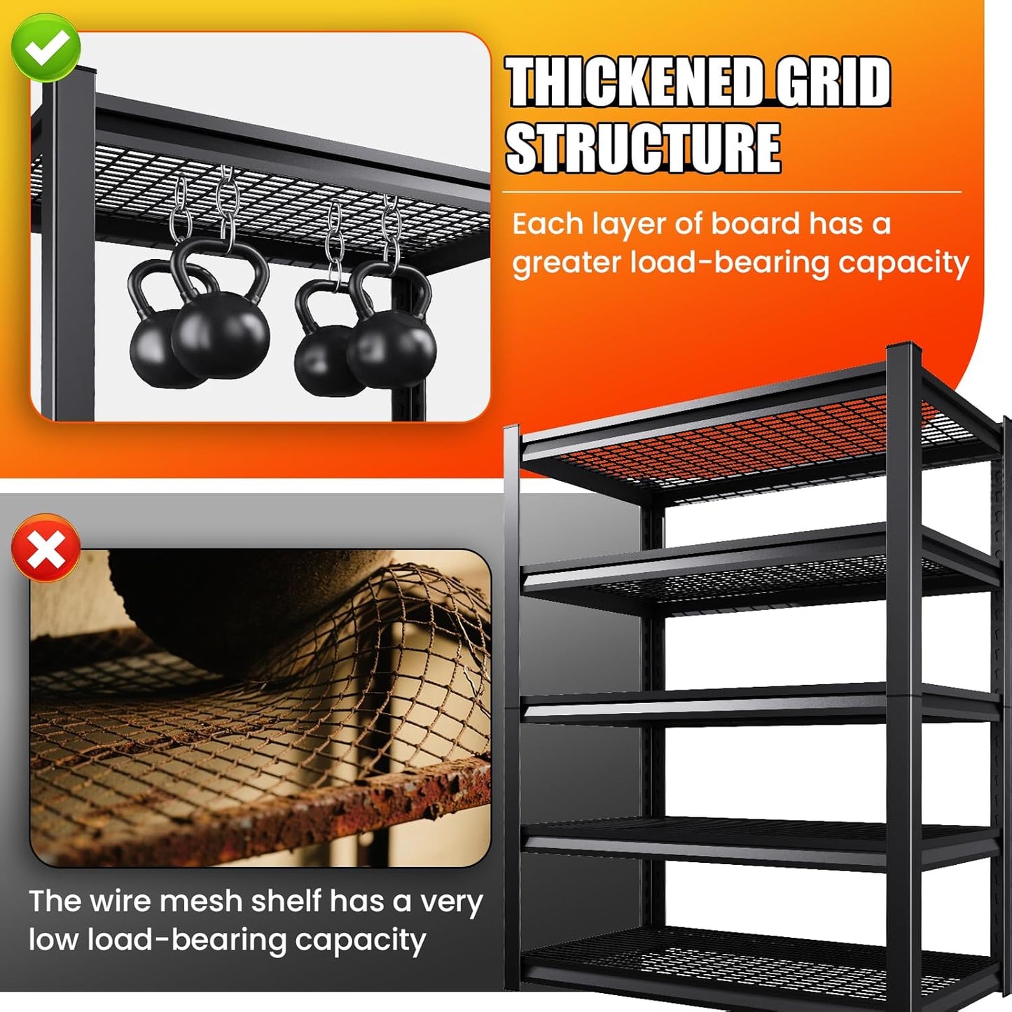 Large Garage Shelving, 5-Tier Garage Storage Shelves 3000LBS Heavy Duty Shelving Unit, Adjustable Steel Metal Shelving, Wire Shelves for Garag, Utility Rack Shelf for Basement, 81.1 ”H×45.7”W×19.7”D