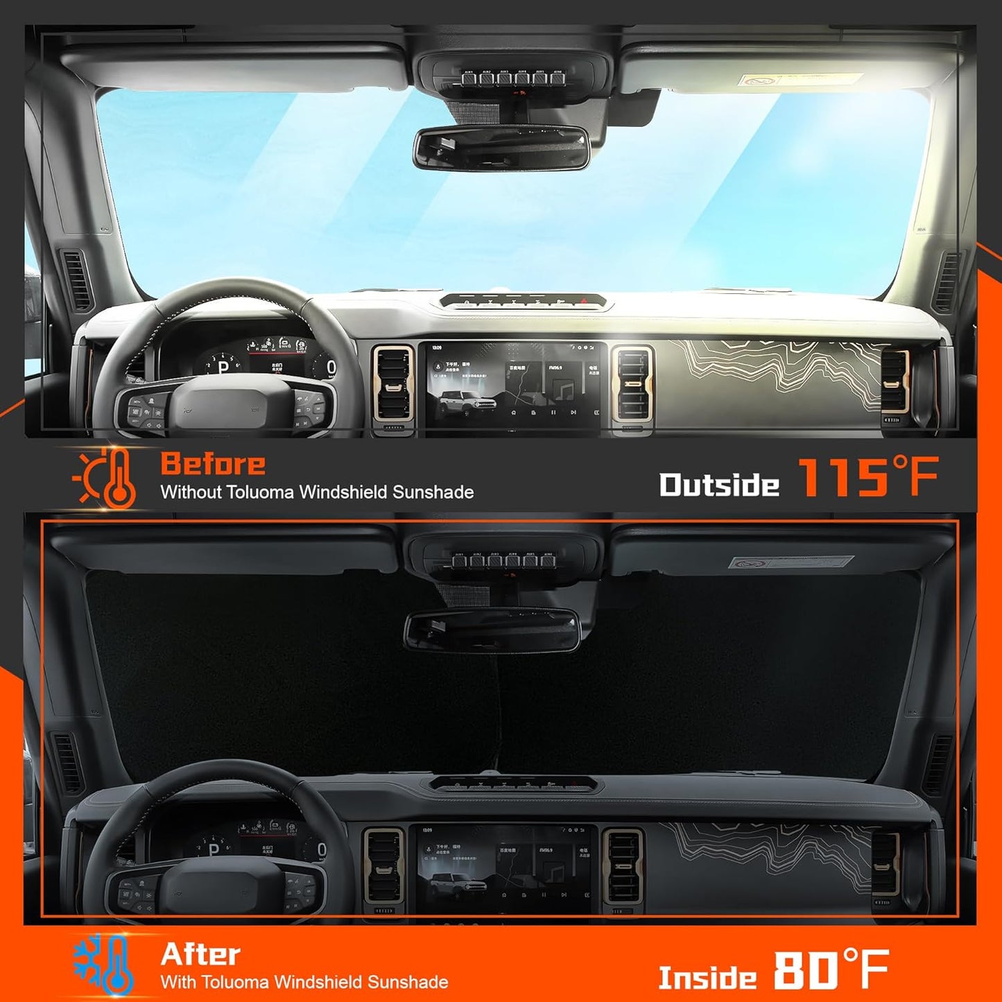 Custom Fit Windshield Sun Shade for Freightliner/Mercedes Benz Sprinter 1500 2500 3500 4500 2007-2025 - Full Coverage, 210T Reflective Fabric, Double-Layer Design Blocks 99% UV Rays