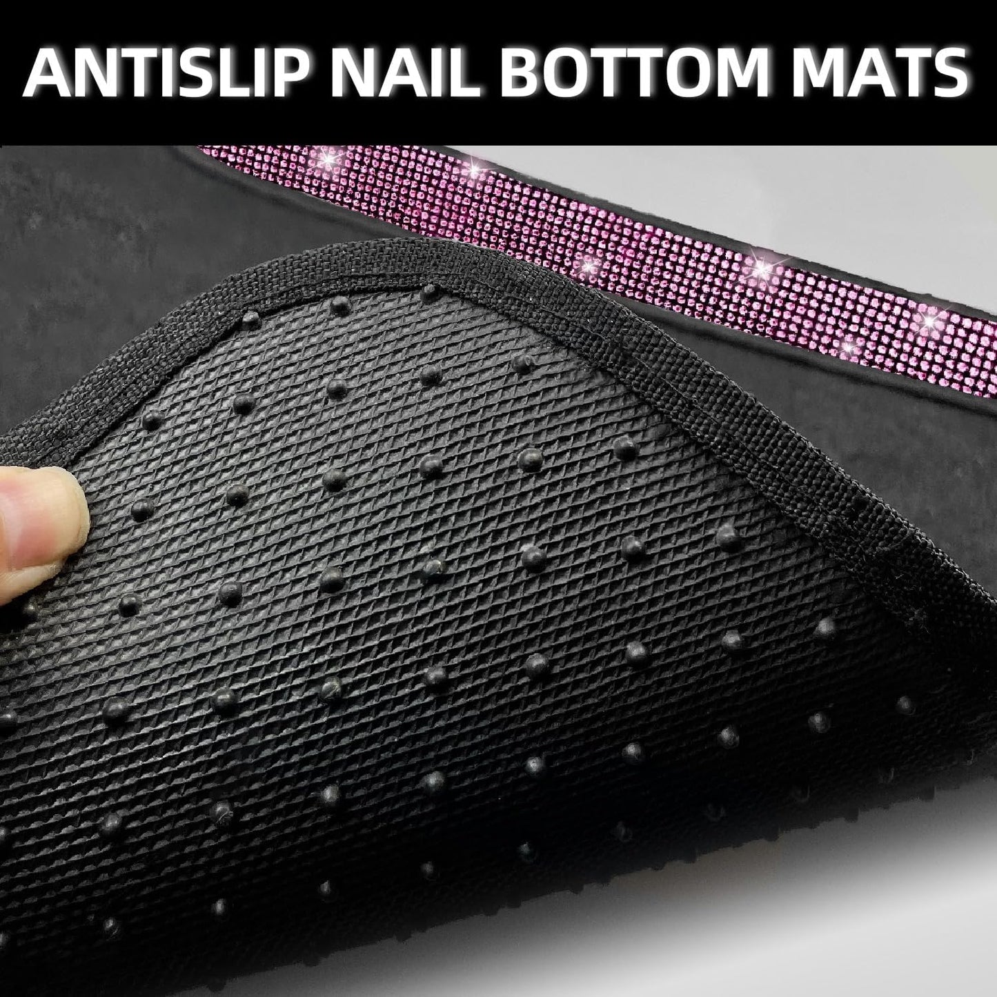 NBTEPEM Pink Bling Car Floor Mats Full Set, Universal Fit Most Cars,SUV, Trucks, 4 pcs Sparkle Glitter Diamond Carpet for Women Girls with Anti-Slip Pad (Pink Diamond)