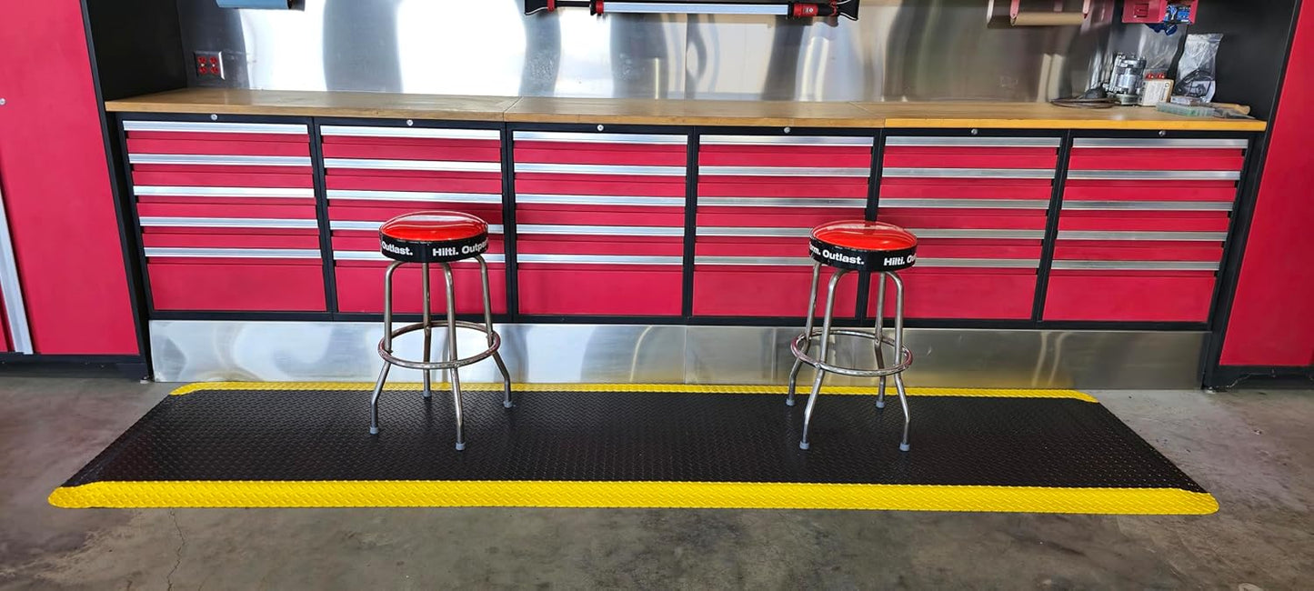 Rhino Mats, American Classic Diamond Anti-Fatigue Mats, Industrial Ergonomic Comfort Standing Mat for Work, Home, Garage, Office, Kitchen or Anywhere (Black/Yellow 9/16" Thick, 4 FT. x 12 FT.)