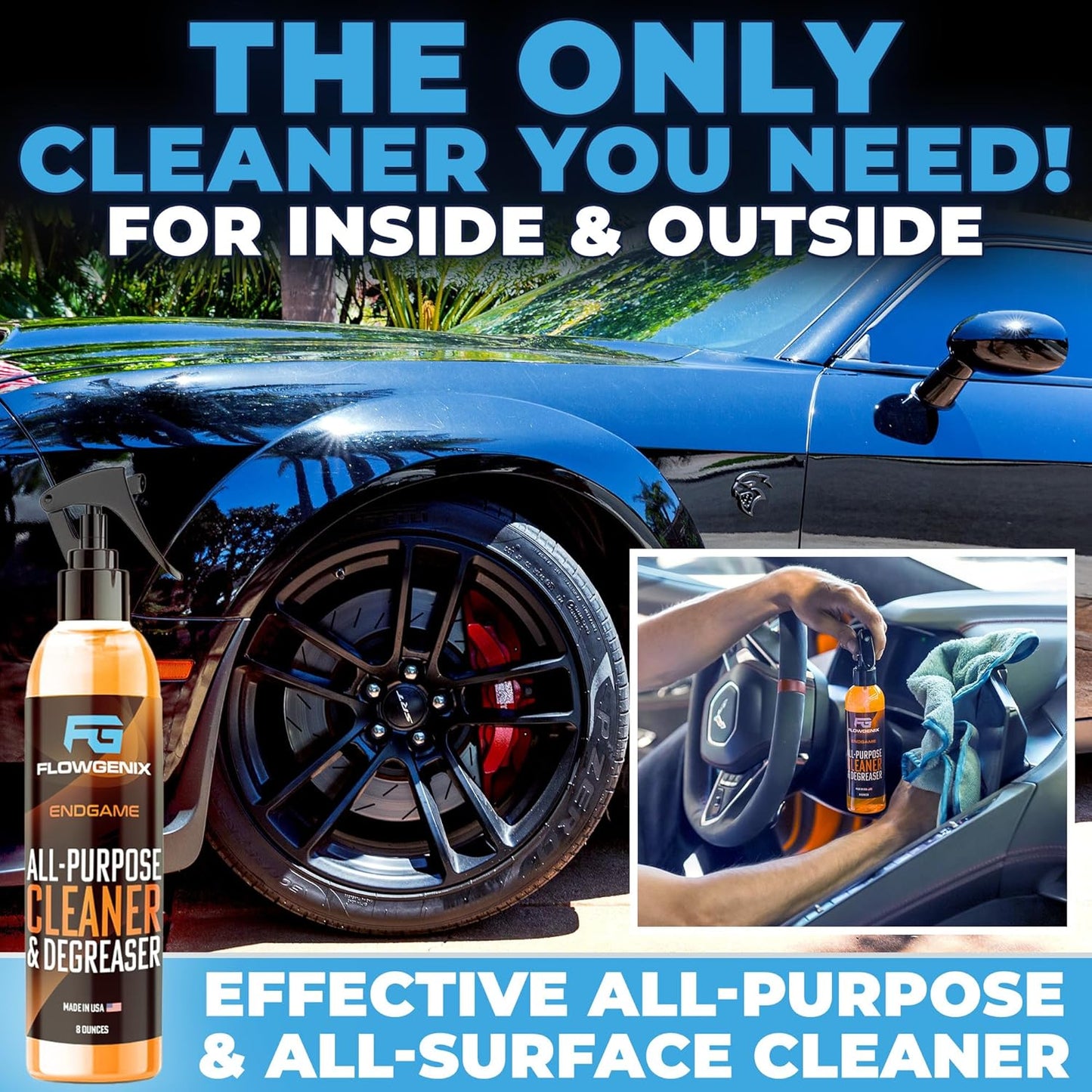 All Purpose Cleaner for Car Detailing (16oz) - Car Interior Cleaner for Dashboard, Trim, Seat, Fabric & More - Auto Cleaning Supplies - Incl 2 Microfiber Towels