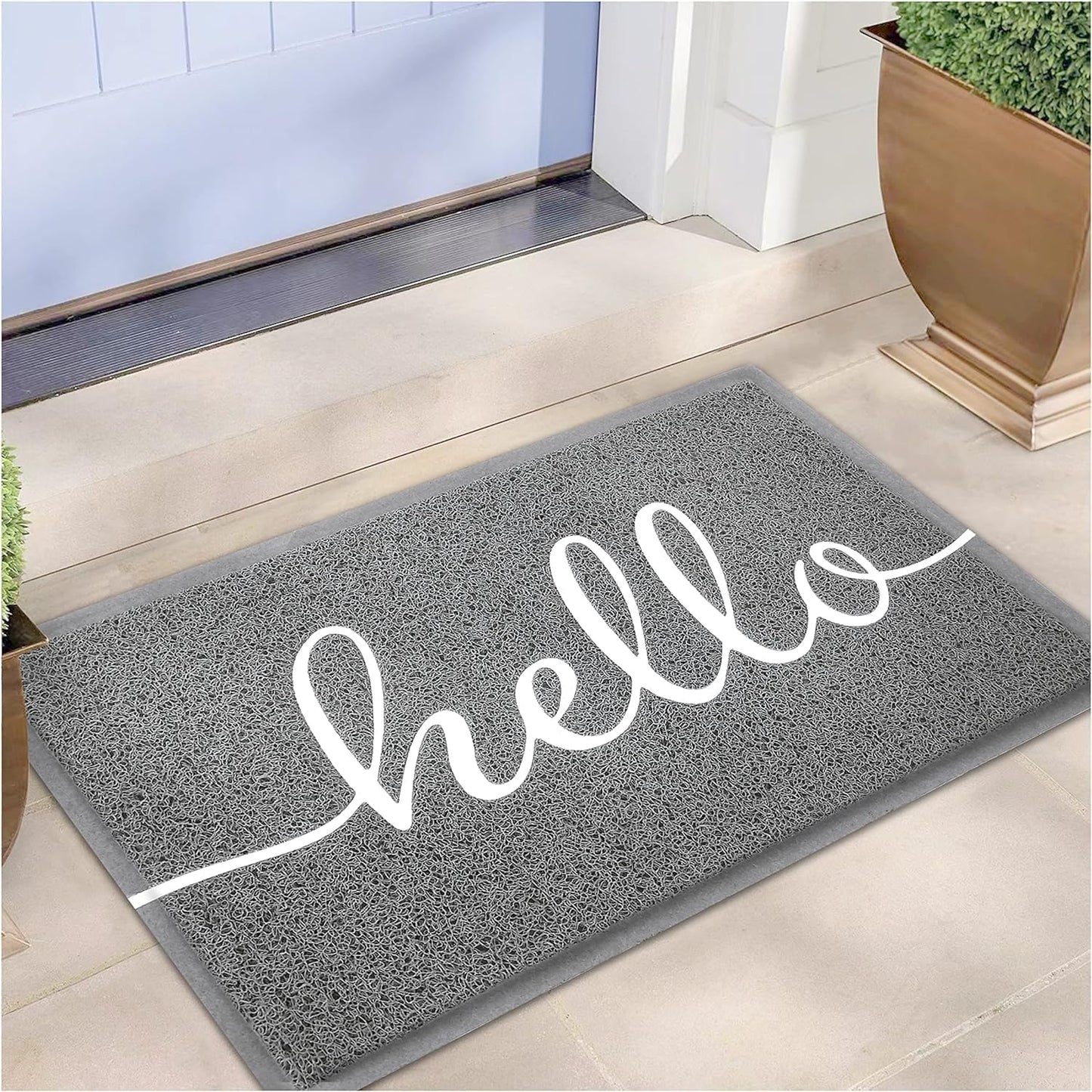 EARTHALL Door Mat Outside Inside Hello Doormat, 30"x17.5", Durable Floor Mat Non Slip Mat Ultra Absorb Mud Easy Clean Front Doormat for Garage, Entryway, Patio, High Traffic Areas, Grey