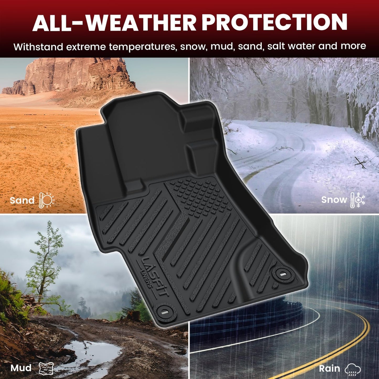 LASFIT Floor Mats & Trunk Mat for Honda Civic & Civic Si 2012 2013 2014 2015 (Fit Sedan, Not for Coupe), All Weather TPE Custom Fit Floor Liner, 1st & 2nd Row & Cargo Mat, Black