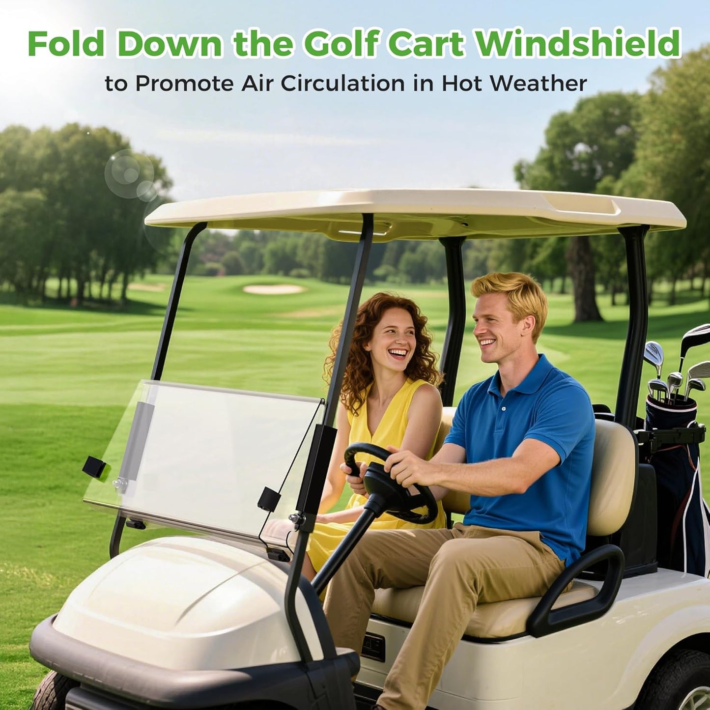 10L0L Golf Cart Windshield for Club Car Precedent 2004-Up, Tempo, 2017-Up Onward, Clear/Tinted Fold Down Club Car Windshield Anti-UV Impact Resistant - 37.5"W X 33.6"H