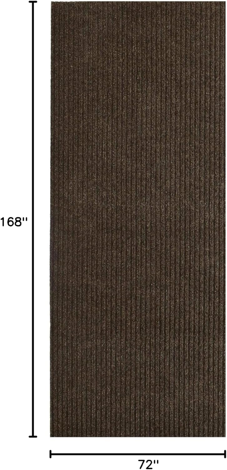 iCustomRug Spartan Weather Warrior Indoor/Outdoor Utility Ribbed Carpet Runner with Non-Slip Thermoplastic Rubber Backing, 6ft X 14ft in Brown