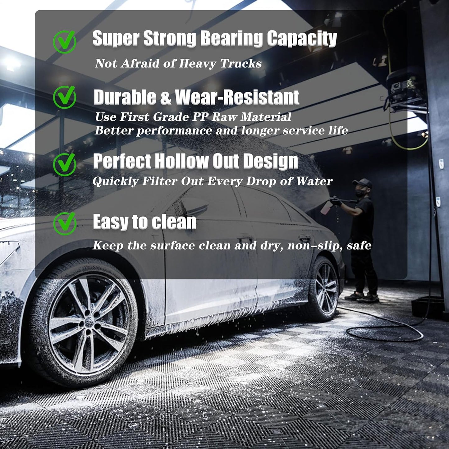 12 Pack 16"x 16"Interlocking Garage Floor Tiles,Modular Drainage Floor Mat,Non-Slip Splicing Interlocking Drain Mats Floor Tile for Garage Car Wash Basement(Black)