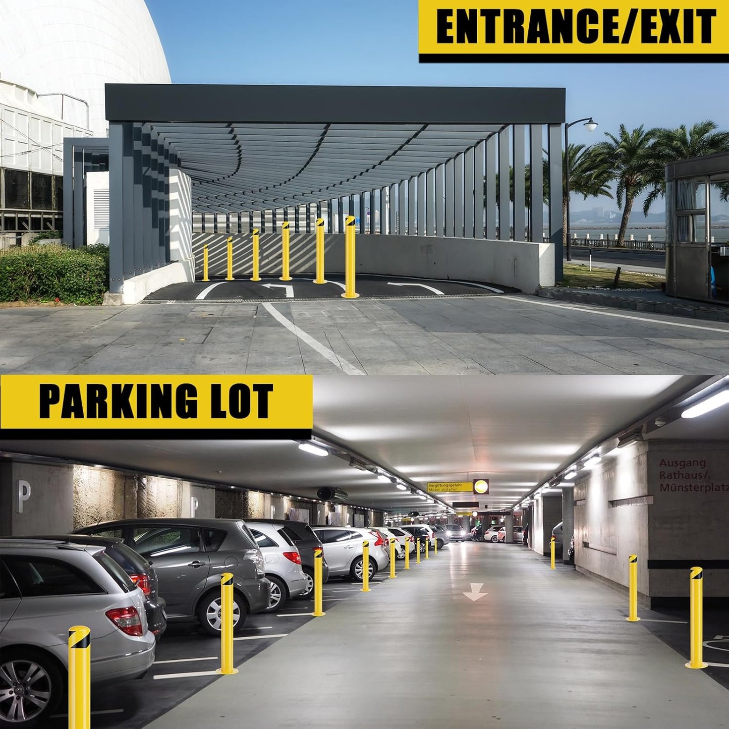 Safety Bollard Post, 36 Inch Height Steel Bollards, 4.5 Inch Diameter Parking Bollard, Yellow Powder Coated Safety Parking Barrier Post, for Traffic Sensitive Areas,10P