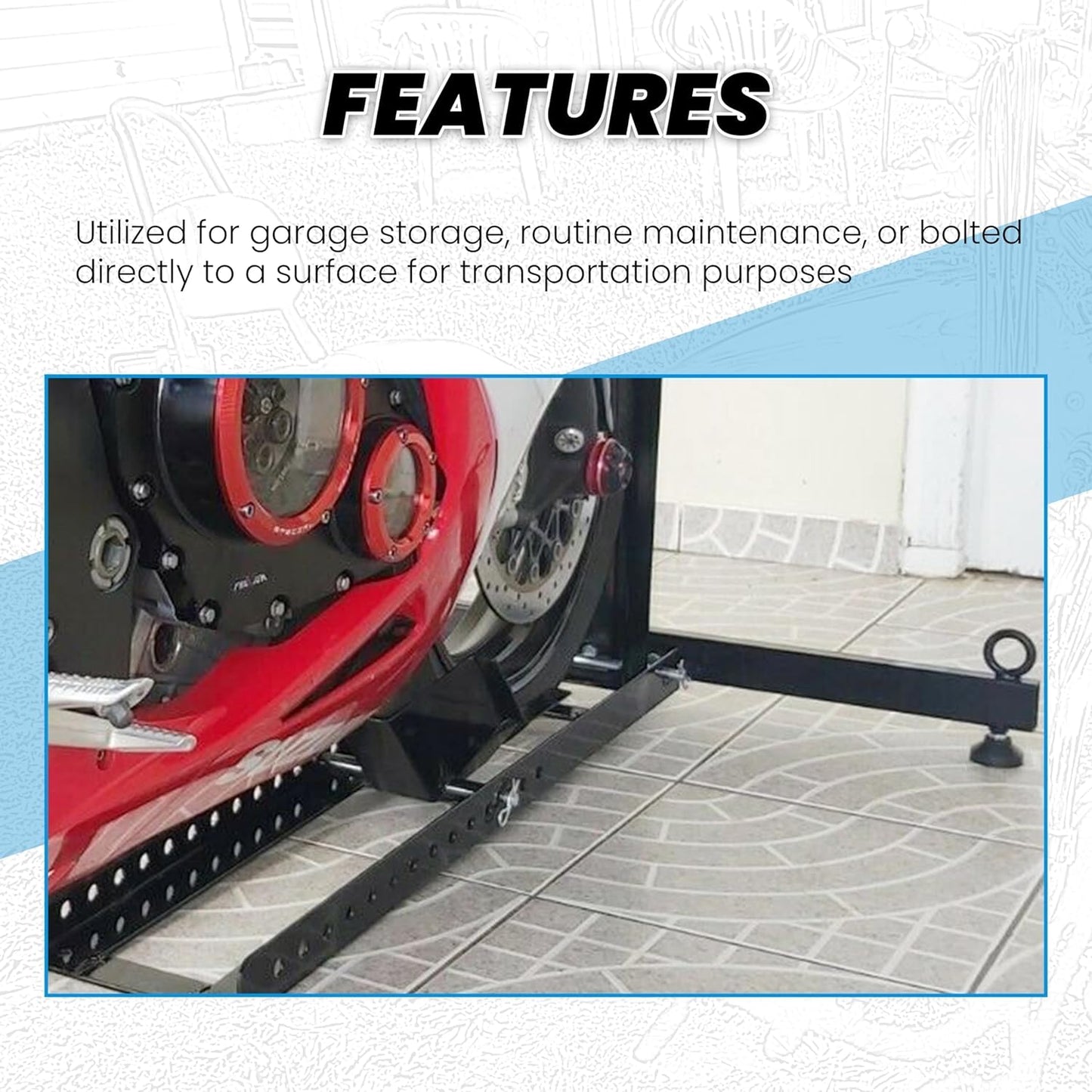 KUAFU Motorcycle Wheel Chock Stand Upright 1800 LBS, Wide Range 3“ to 5” Support Adjustable Heavy Duty Motorcycle Stand Front Wheel Tire Chock for Trailer/Truck/Garage Power Coated Steel