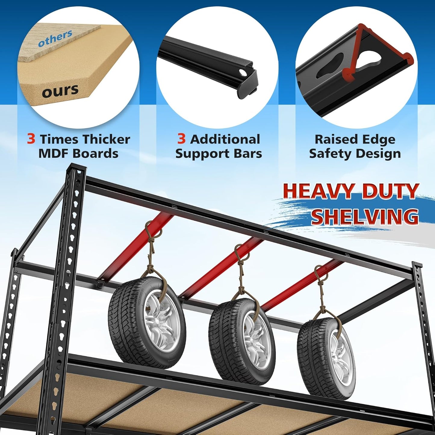 55" W Storage Shelves, 2040LBS Garage Shelving Heavy Duty, 4-Tier Heavy Duty Shelving, Adjustable Metal Shelving Unit for Garage, Warehouse, Pantry, Kitchen, 55" W × 24" D × 60" H, Black