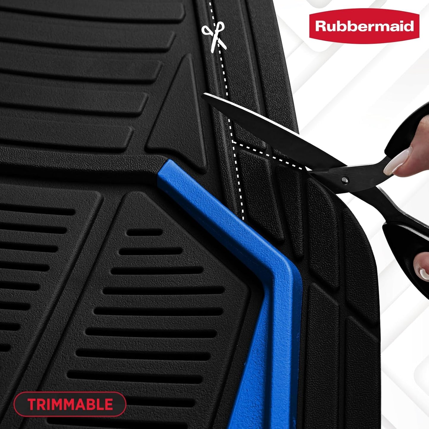 Rubbermaid Car Mat Full Set All-Weather Heavy-Duty 4 Pieces– Trim-to-Fit Universal Car Mats Full Set – Waterproof Rubber Floor Liners for Most Trucks, SUVs, Vans, and Sedans-Blue