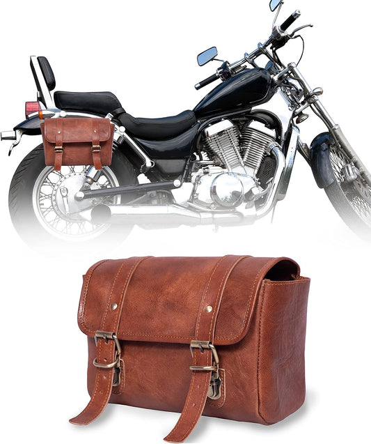 Genuine Leather Large Capacity Saddle Bag For Motorcycle Side Pouch Accessories Storage Panniers Motorbike Universal Handmade Saddlebags For Bike Commuters Handlebar Bicycle Brown Leather Tool Bag