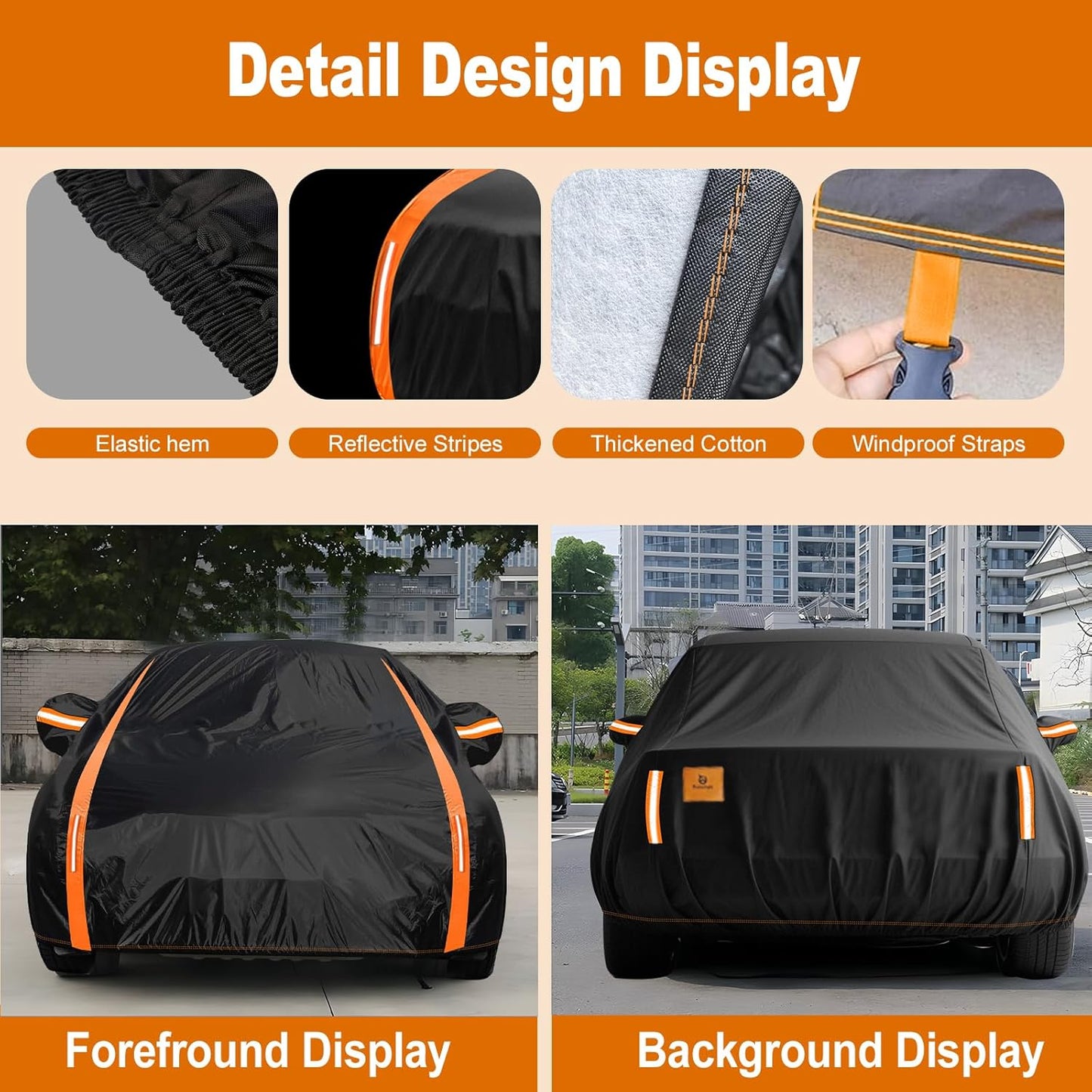 Car Cover Waterproof All Weather for Automobiles Winter Snowproof Rain UV Protection Heavy Duty Outdoor Sedan Car Cover & Car Snow Cover Universal Fit for Sedan Length Up to 185’’