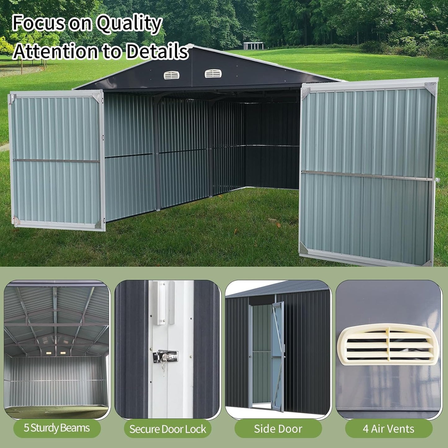 KUIKUI Shed 20x13 FT, Metal Shed Without Floor, Outdoor Storage Shed with Lock for Car, Truck, Lawnmower