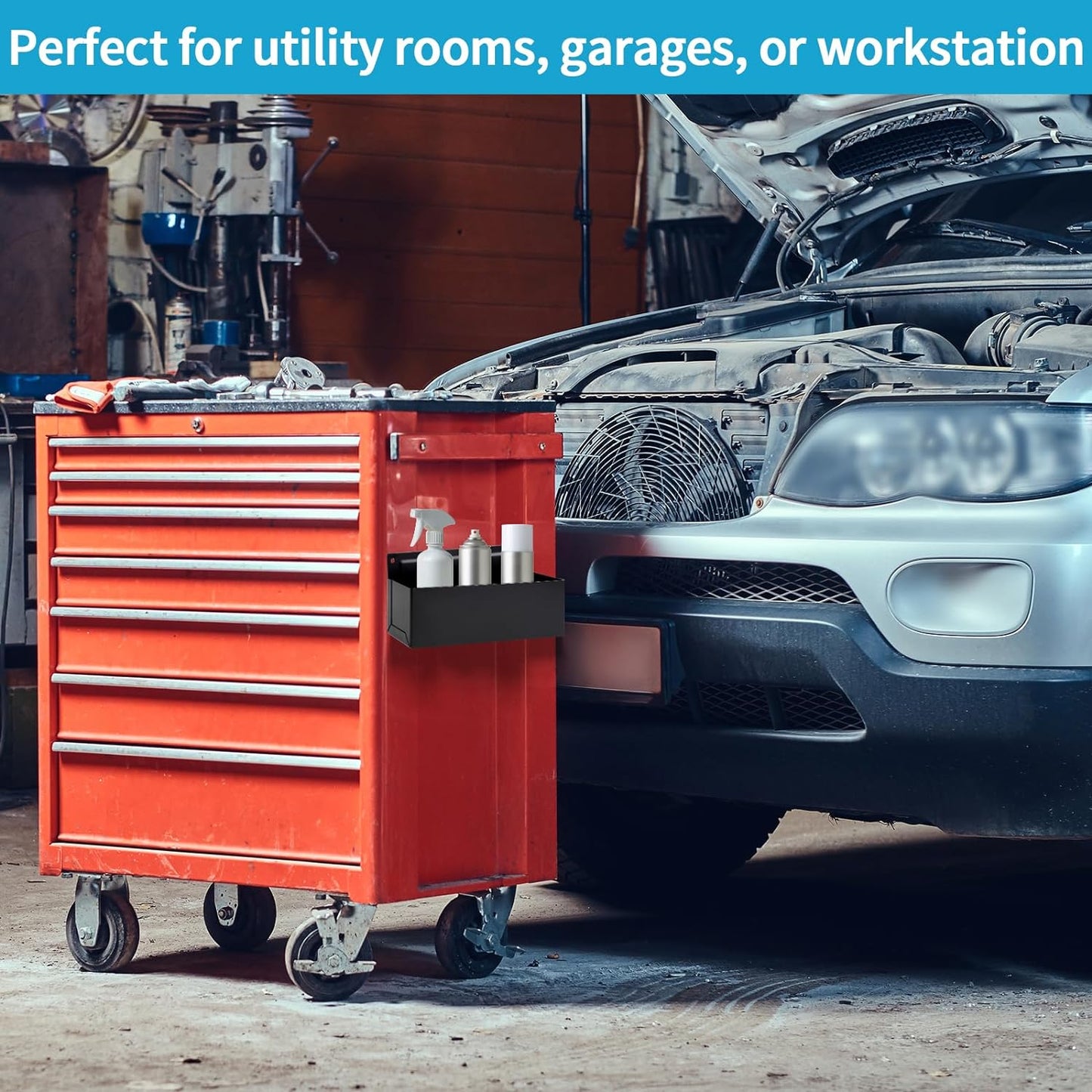 Magnetic Aerosol Spray Can Holder, Magnet Toolbox Bottle Holder, Tool Box Storage Rack for Garage and Home, Craft Workspace, Mechanic Paint Bottle Can Organizer, Black, 3"x8.3"