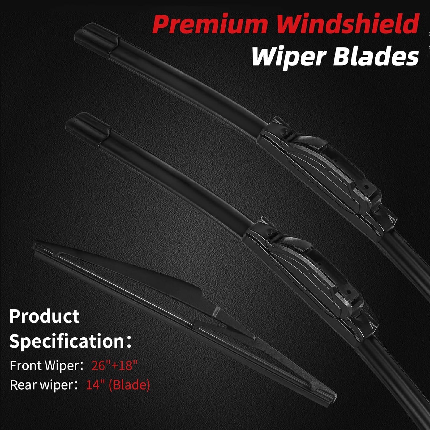 OTUAYAUTO Windshield Wiper Blades - Replacement for Jeep Cherokee 2014-2023, Original Factory Quality Front and Rear Wiper Blade - U Hook 26"+18"+14"(Pack of 3)