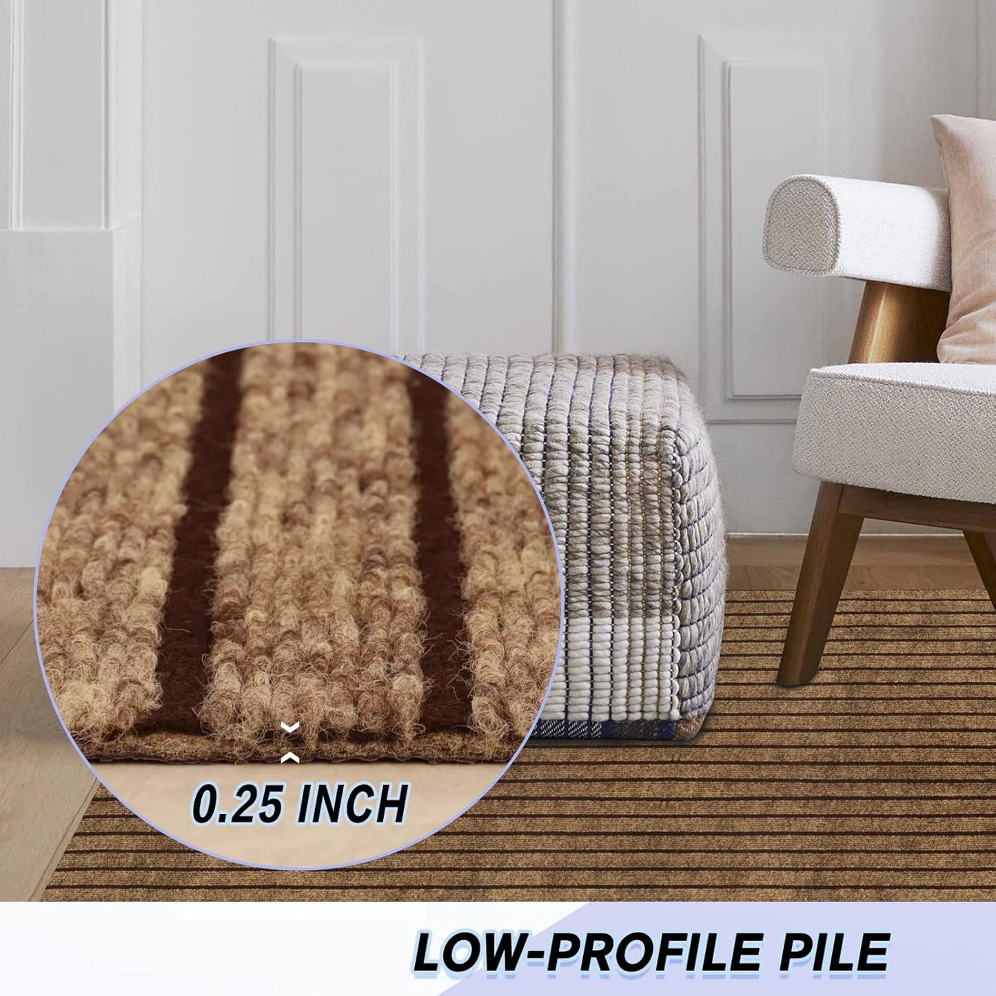 Custom Size Backed Non-Slip Area Rugs Runner, Easy Clean, Waterproof Runner Rugs for Hallway Entryway, Kitchen, Laundry, 3FT x 47FT, Brown Stripe