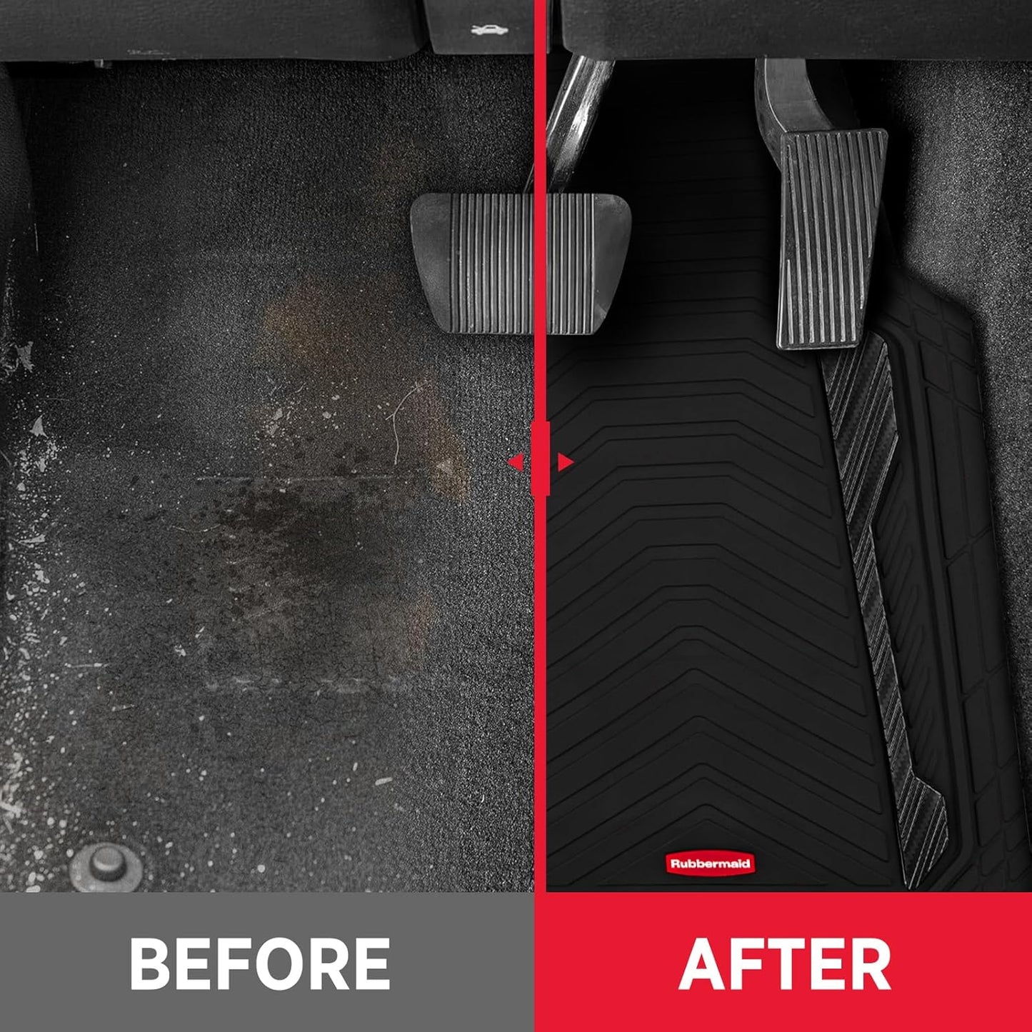 Rubbermaid Car Floor Mat, Heavy Duty All-Weather Car Mats Full Set with Dual-Tone Black Aluminum Inserts – Universal Fit, Anti-Slip Backing, Trim-to-Fit for Most SUV, Sedan, Van