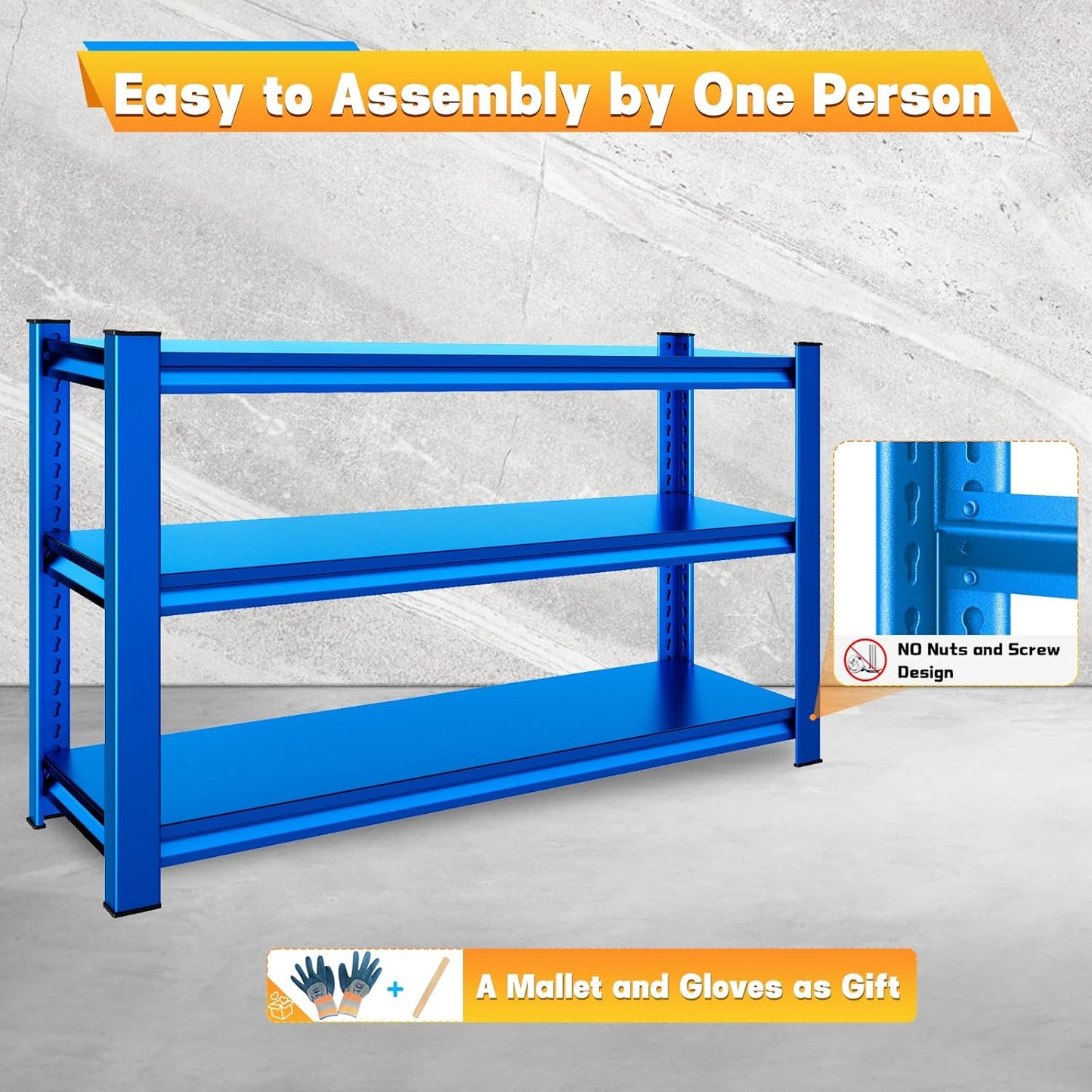 3-Tier Garage Shelving Heavy Duty，48" W Metal Shelving Unit for Garage, 1650 lbs Load Capacity Utility Rack Shelves＆ Garage Shelves, 48”W x 18”D x 39”H(Blue