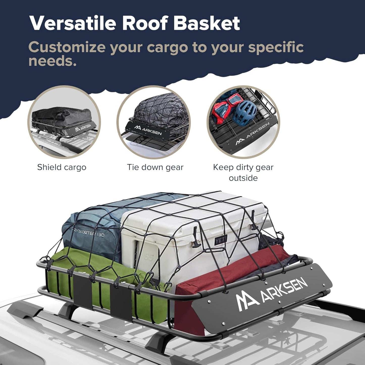 ARKSEN 43 x 39 x 6 Inch Universal 150LB Heavy Duty Roof Rack Cargo with 500D PVC Waterproof Cargo Bag, Car Top Luggage Holder Carrier Basket with Extension for SUV, Truck, & Car Steel Construction