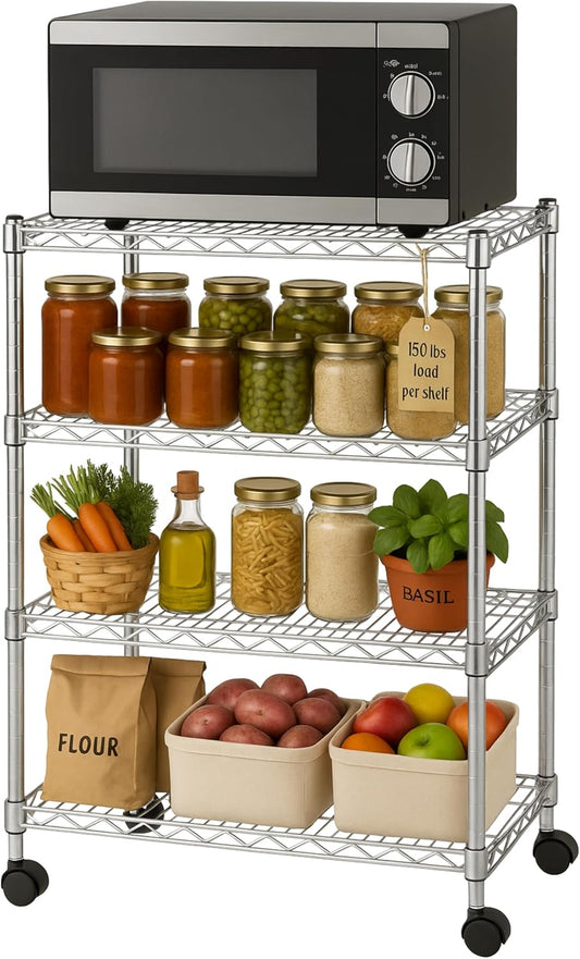 Heavy Duty 4 Tier Wire Shelving Unit Storage Rack, Metal Shelves Utility Organizers, Organization Units for Products, Plant, Pantry, Garage, Laundry Durable Shelf Stand, Chrome, 14"W x 30"L X 48"H