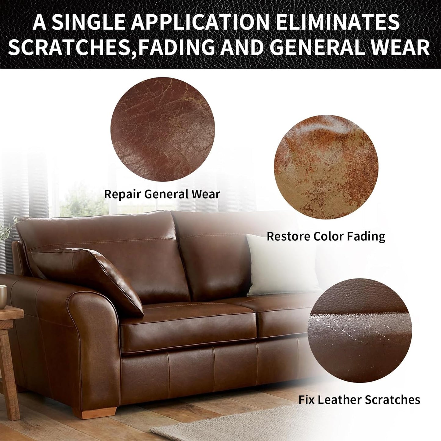 Leather Repair Kit Recoloring Balm Cleaner Conditioner Waterproof Beeswax Oil for Car Seat Furniture Couch Shoe Leather Vinyl(Black)