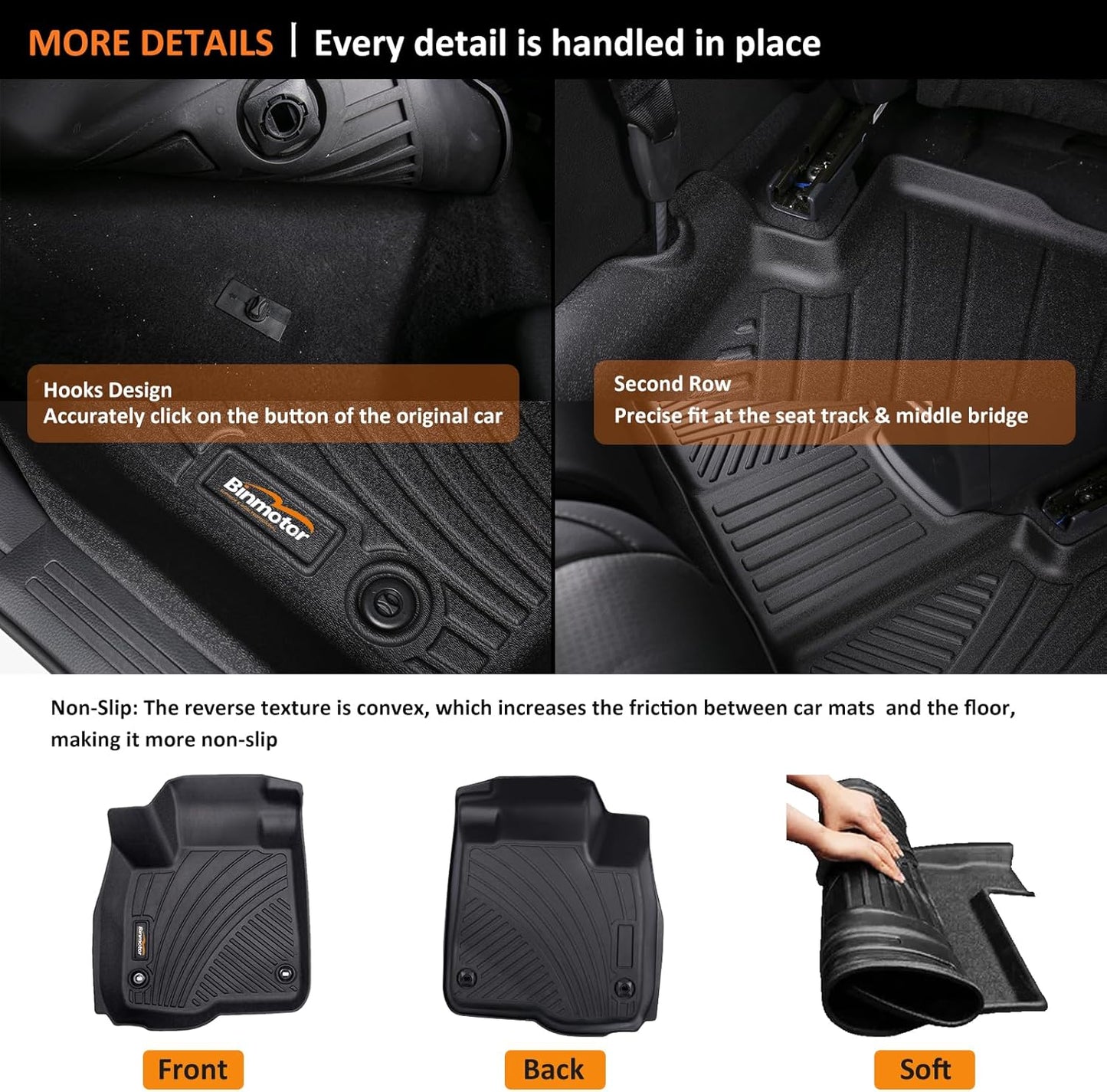 Binmotor-Floor Mats for 2017-2025 Honda Ridgeline Crew Cab, Front & 2nd Row, All Weather Car Floor Mats Ridgeline Car Mats Floor Liners for Honda Ridgeline Accessories