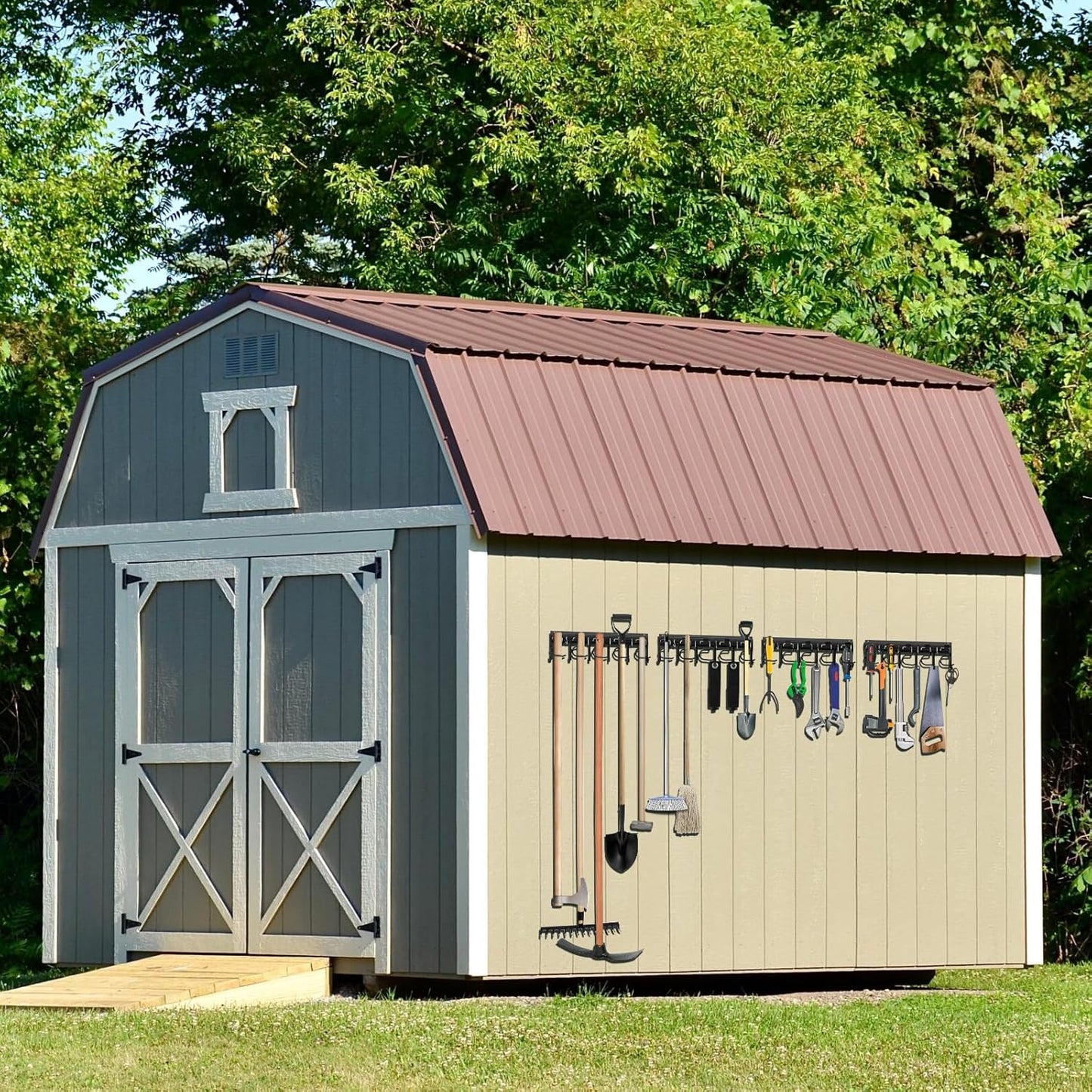 LEYU Metal Garage Tool Organizer Wall Mount, 2 Pack Garden Tool Organizer With Extension Cord Straps, Garage Organization Hooks and Hangers for Shed, Yard Storage, Wall Holder for Hanging Broom Mop