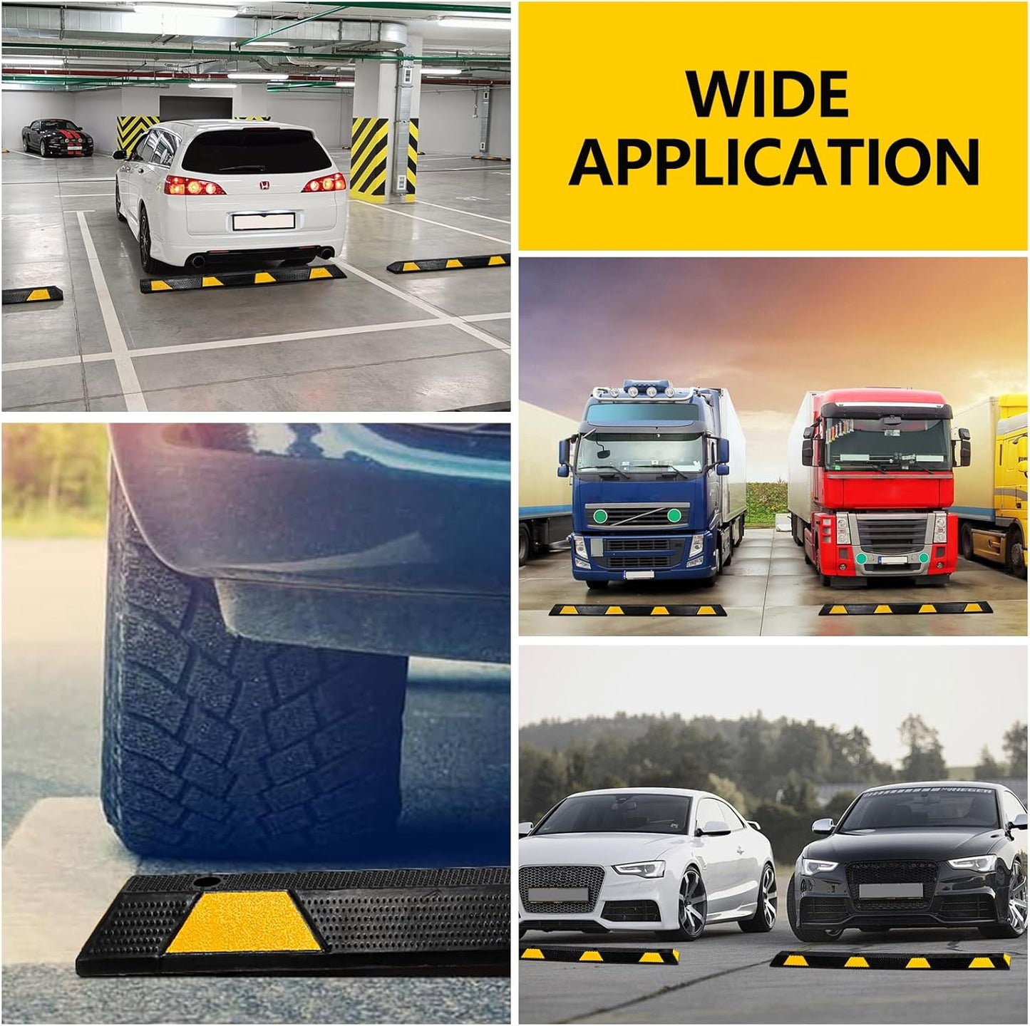 72-Inch Heavy Duty Rubber Parking Curb with Reflective Stripes, 2-Pack 6-Foot Wheel Stopper for Garage, Driveway & Parking Lots