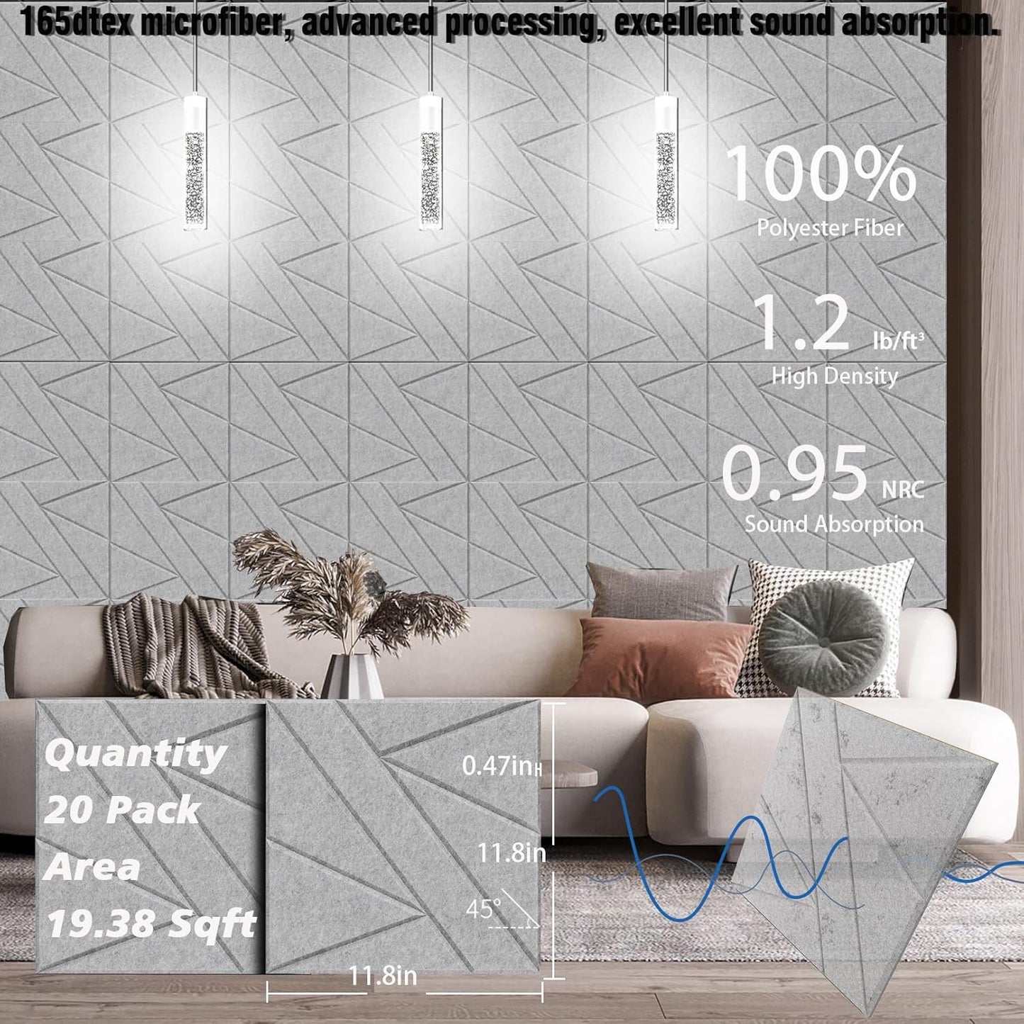【20 Pack】 Acoustic Panels Self-Adhesive (0.4" Thick | 0.8lb/ft³ Medium Density) - 12x12 Soundproof Foam Tiles for Home Office/Wall Sound Absorption, Noise Reduction Panels Studio Use - Gray