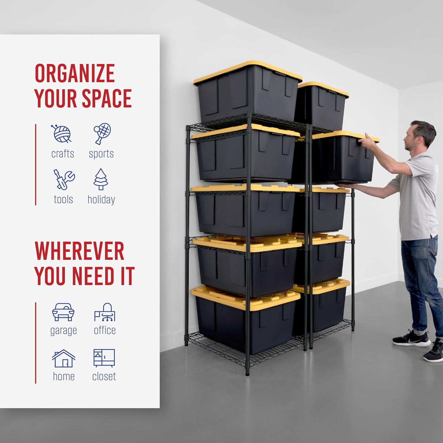 SafeRacks 2 Pack 5-Tier Steel Tote Rack - Maximize Space, Declutter, Organization, NSF Certified, Bin Storage for Garage, Pantry, Kitchen, Workspace, 5 Shelves, 31″ x 23″ x 68″, Black