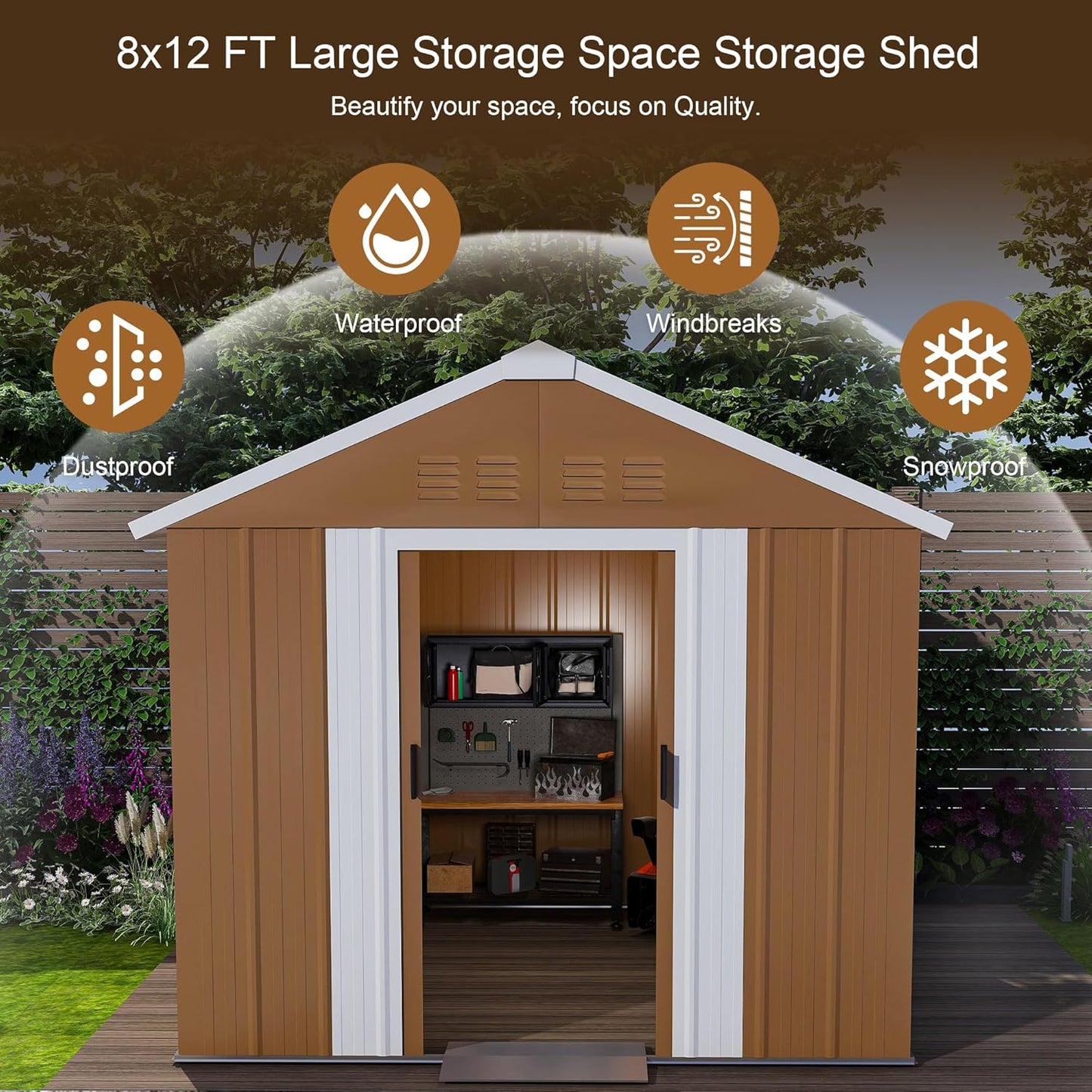 6 x 4 FT Outdoor Storage Shed, Metal Garden Tool Shed with Slooping Roof, Lockable Doors and Windows, All-Weather Weatherproof Blike shed for Garden, Patio, Lawn, Yellow