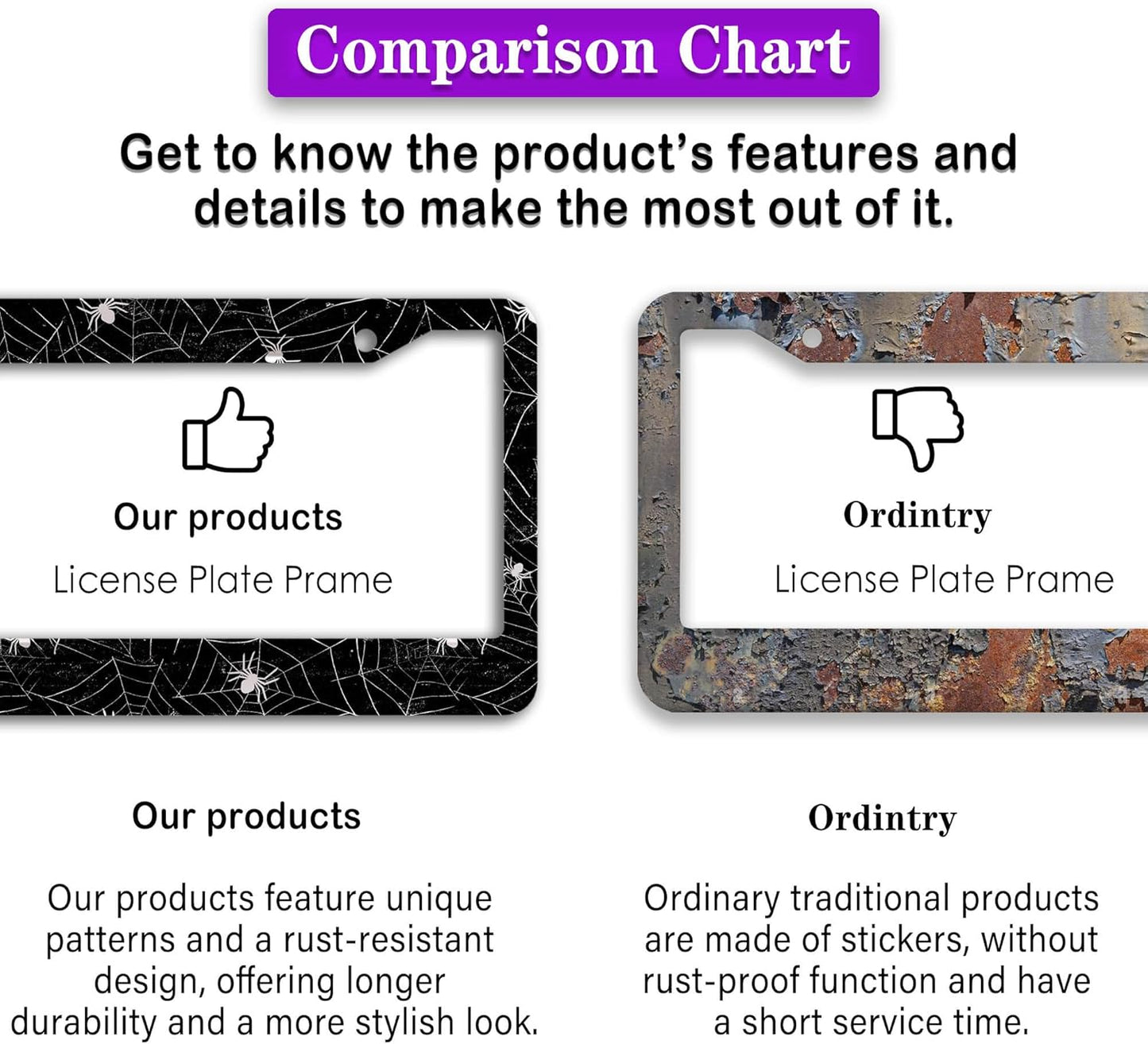 License Plate Cover for Men Black and White License Plate Frames for Women Spider Web Universal Aluminum Car Accessory 2 Pack with Screw Covers Set