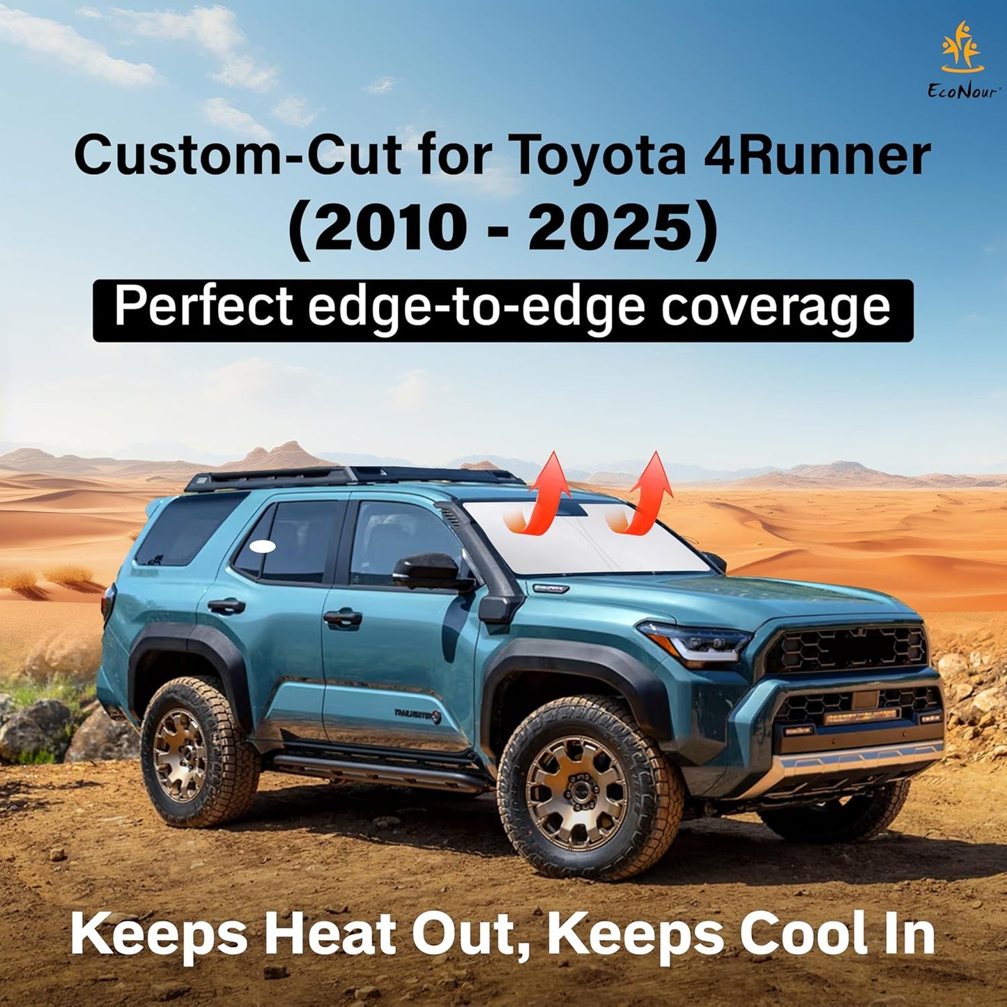 Econour Windshield Sunshade for Toyota 4Runner 2010-2025 Accessories Sun Shade Window Sun Visor Protector Foldable Blocks UV Rays Keep Your Car Cooler