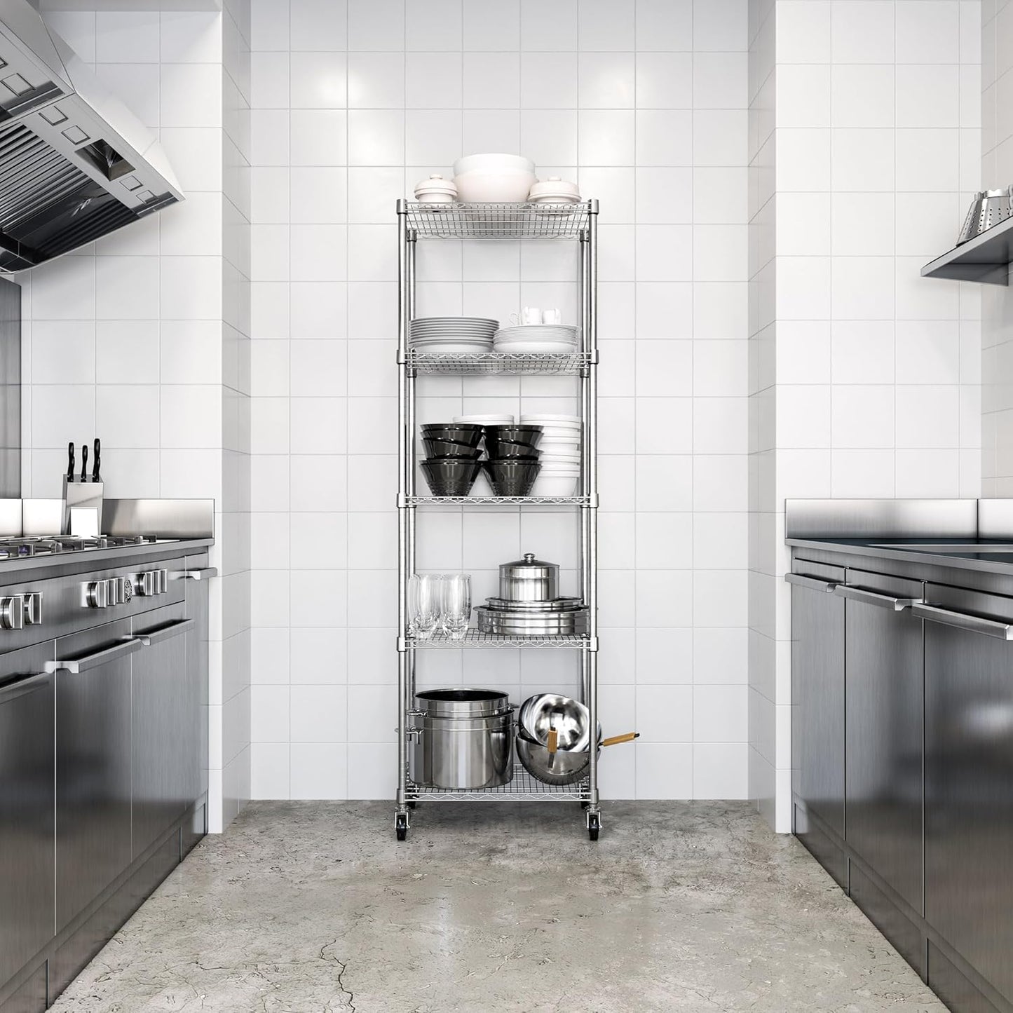 Seville Classics UltraDurable Heavy Duty NSF Solid Steel Wire Rack Storage Unit Organizer for Garage, Warehouse, Office, Restaurant, Classroom, Kitchen, 5-Tier Shelving, 24" W x 18" D