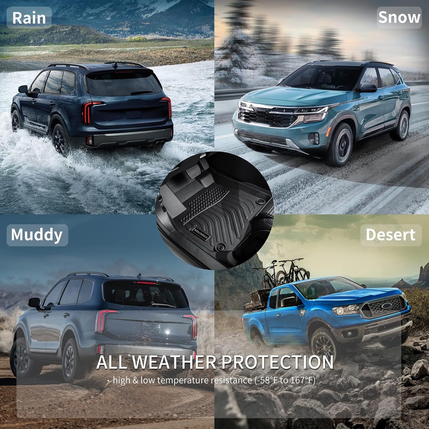 KELCSEECS® Floor Mats Custom for Hyundai Santa Cruz 2026 2025 2024 2023 2022 All Weather Protection TPE Heavy Duty Non-Slip Automotive Floor Liners Fits Front & 2nd Row Full Set Accessories, Black