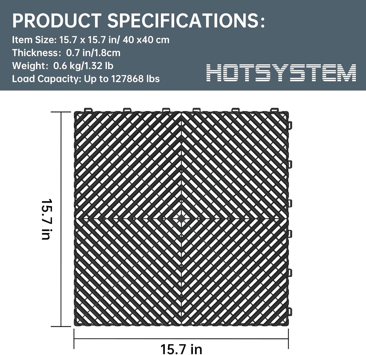 Durable Polypropylene Interlocking Modular Garage Floor Tiles, Versatile Interlocking Floor Tiles, 15.7'' x 15.7'' x 0.7''(Thickness) Flooring Tile(20 Pack), Black