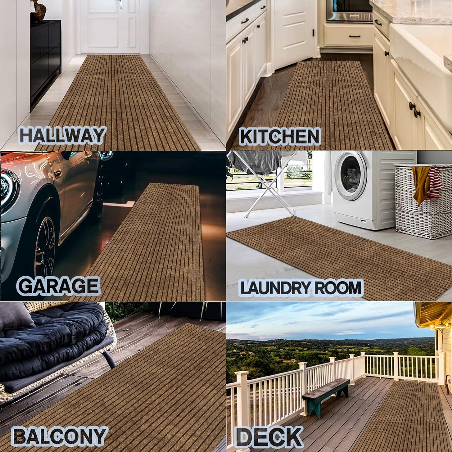 Custom Size Backed Non-Slip Area Rugs Runner, Easy Clean, Waterproof Runner Rugs for Hallway Entryway, Kitchen, Laundry, 3FT x 43FT, Brown Stripe