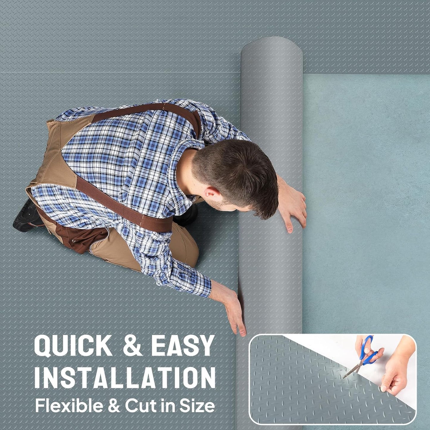 Bonnlo 7.5x20 FT Garage Floor Mat for Under Car,Thickened PVC Roll Floor mats，Waterproof Non Slip Parking Mat,Gray