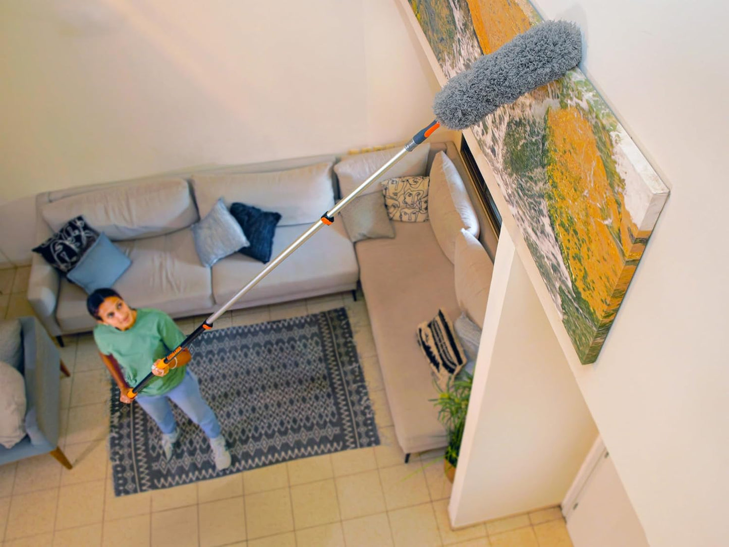 36 Foot High Reach Duster Kit with 5-30 ft Extension Pole // High Ceiling Duster Cleaning Kit with Telescopic Pole // Cobweb Duster // Feather Duster and Ceiling Fan Duster // The Ultimate Dusting Kit